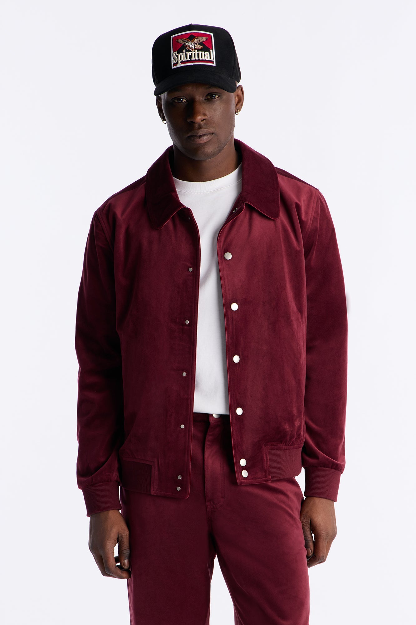 Concrete Rose Textured Bomber Jacket - Burgundy