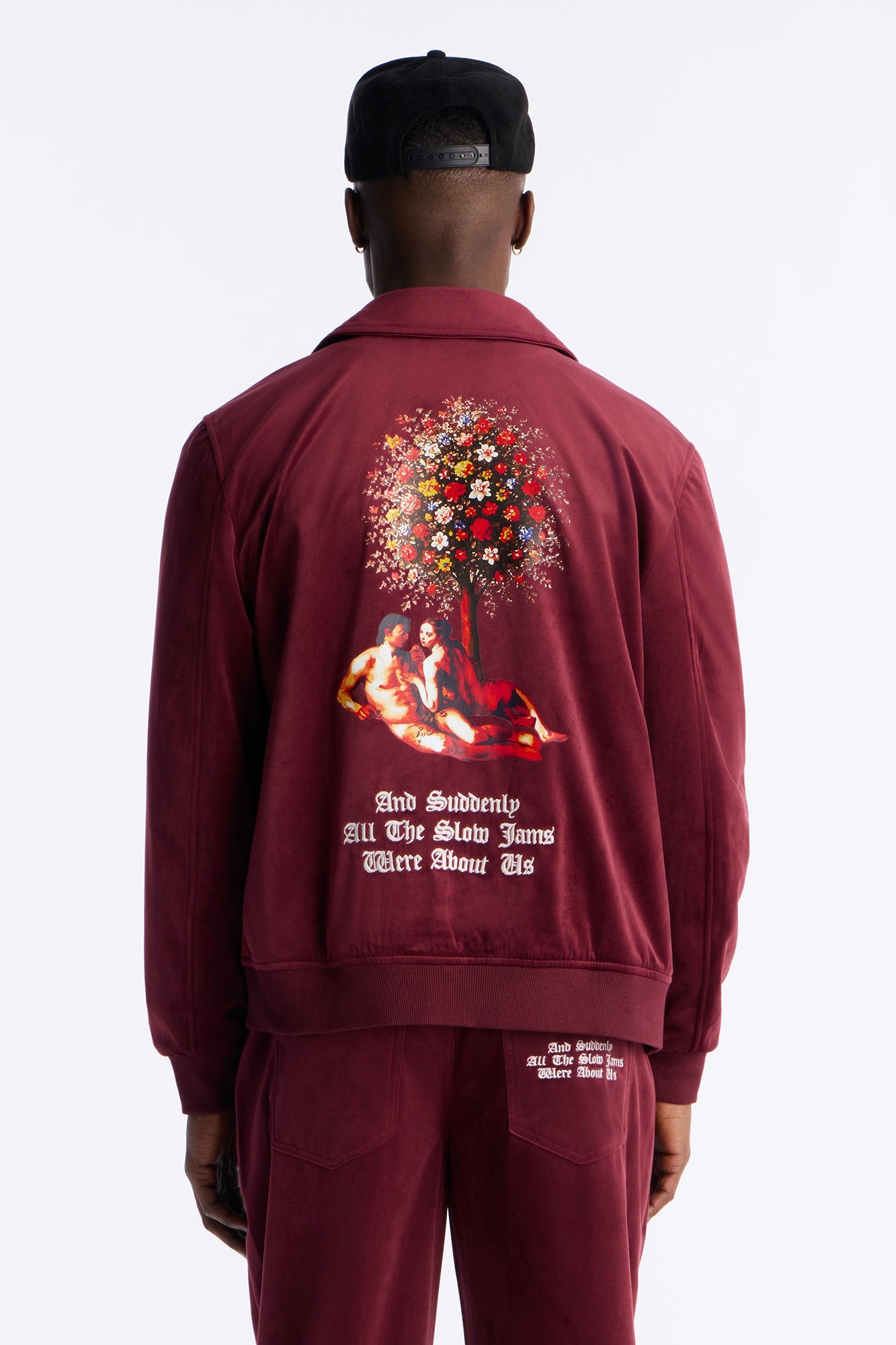 Concrete Rose Textured Bomber Jacket - Burgundy