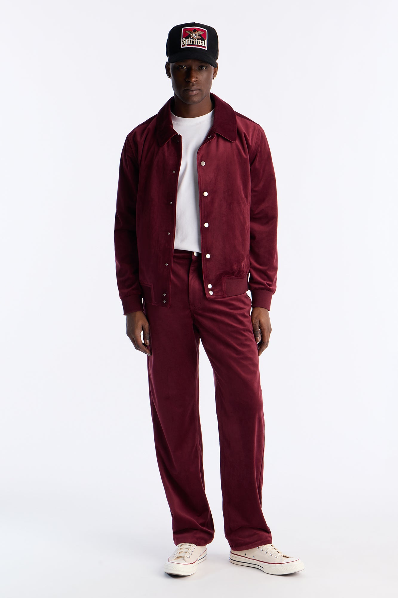 Straight Concrete Rose Textured Pant - Burgundy