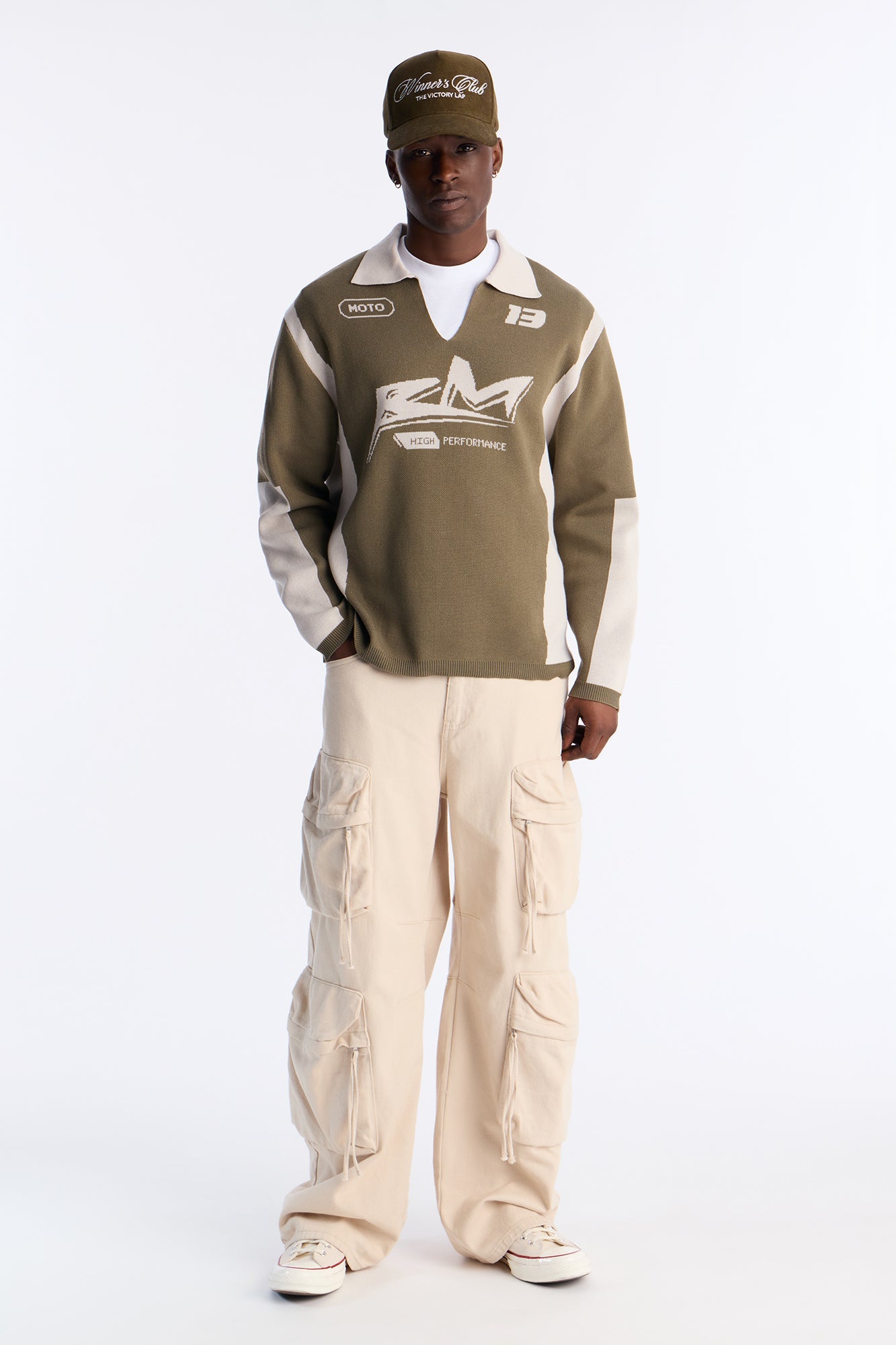 RM Moto Johnny Collar Sweater - Olive/combo