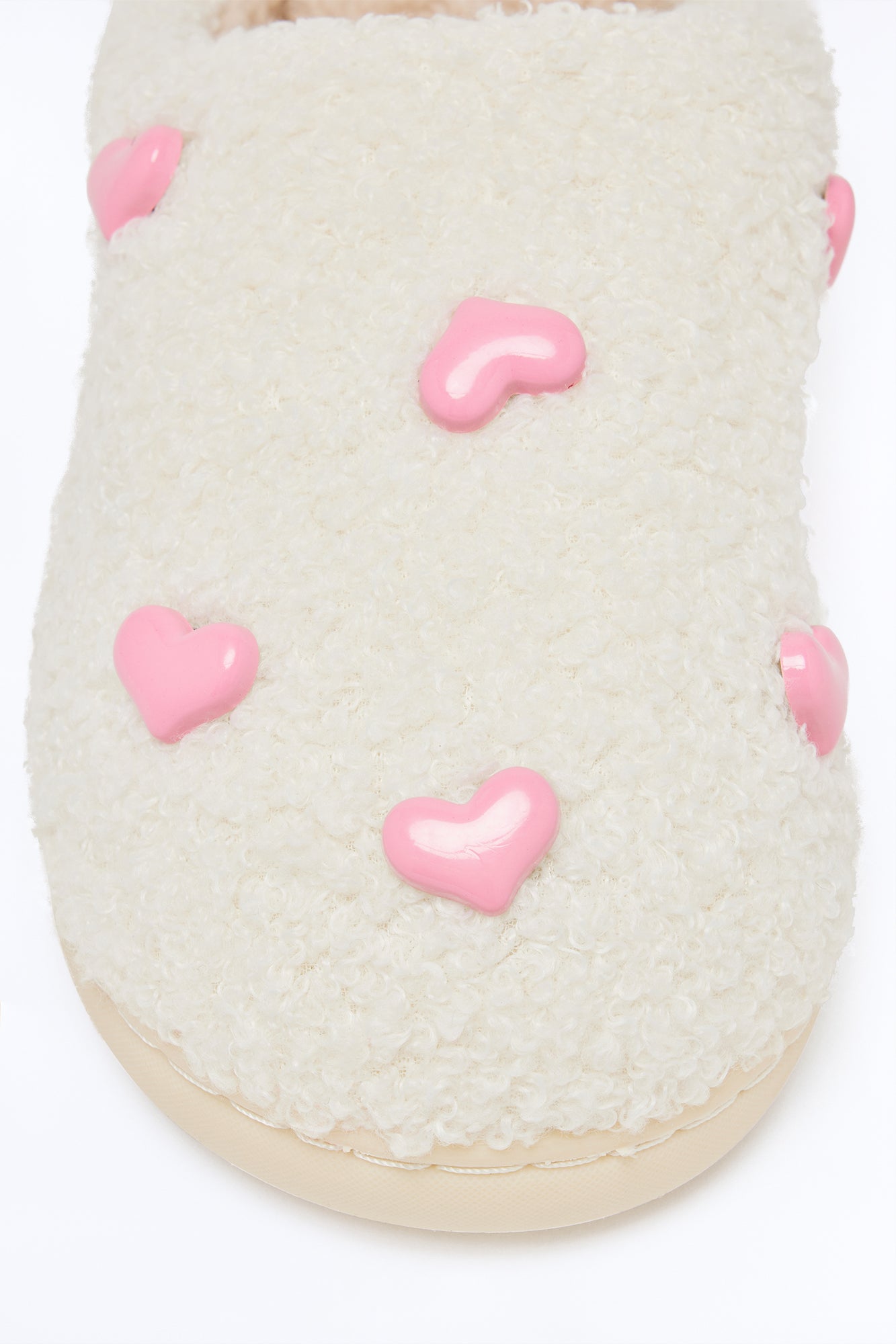Heartbeat Sherpa Slippers - White/Pink