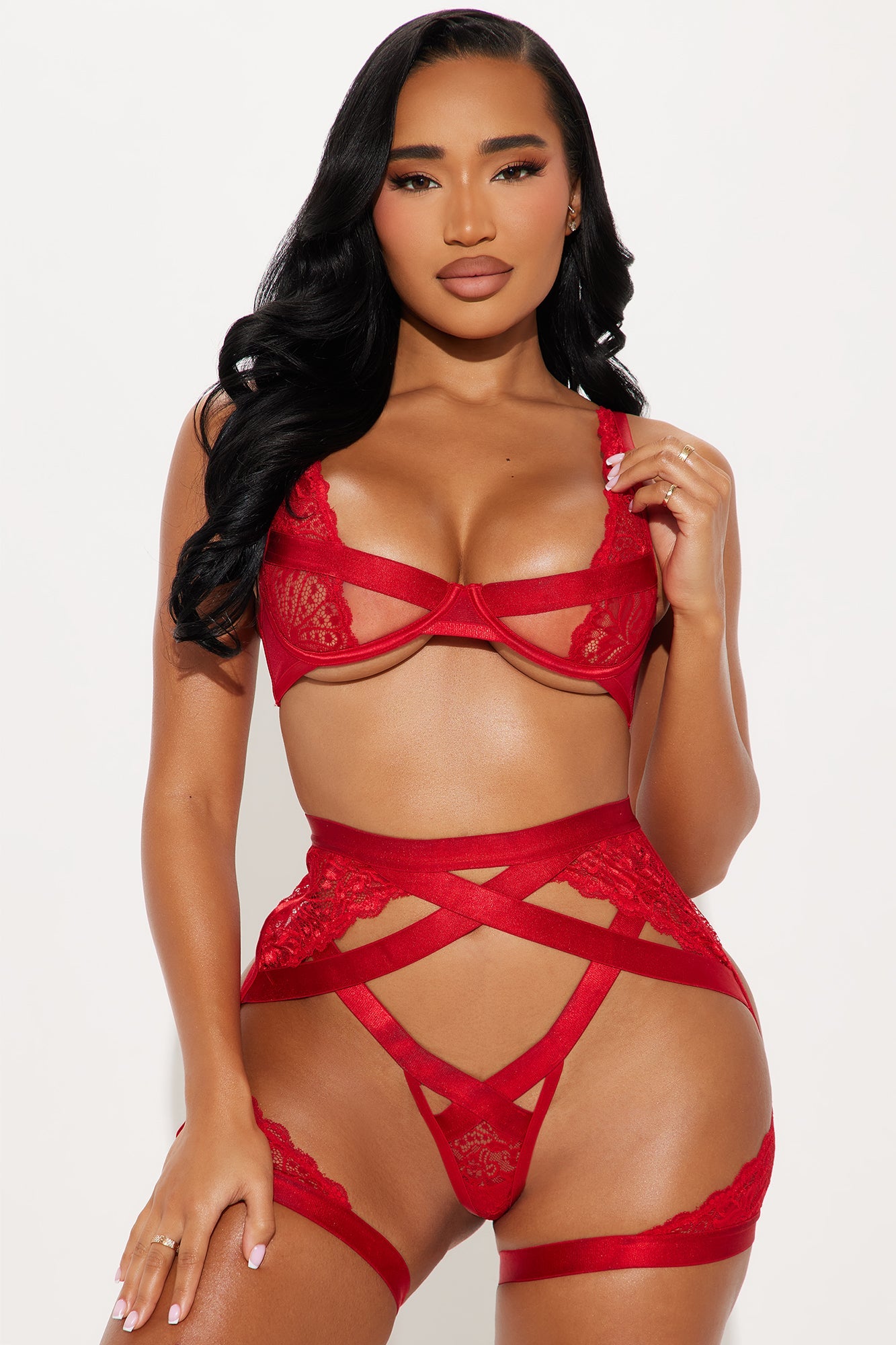 In Lust With You 3 Piece Garter Set - Red