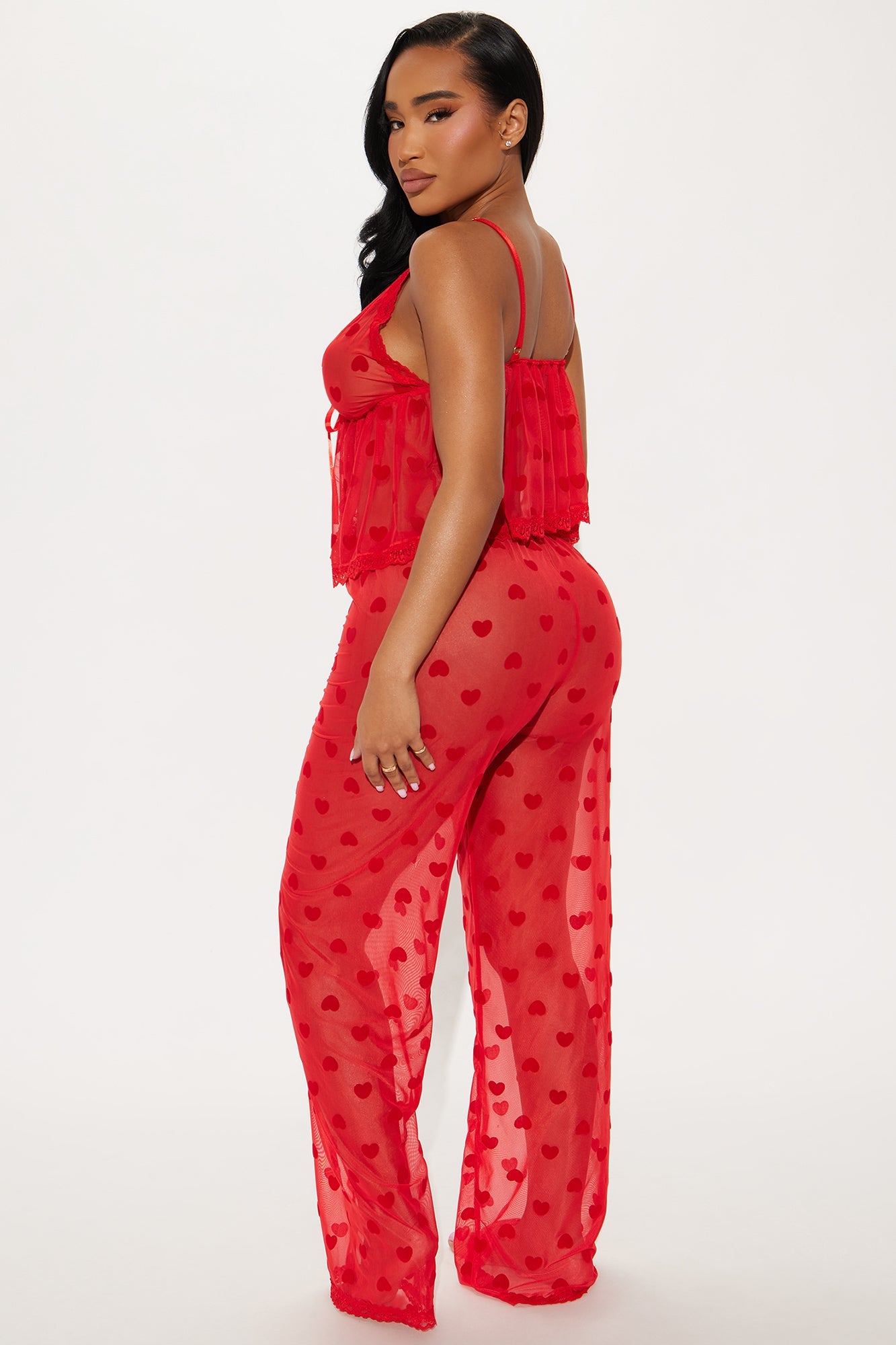 Tia Mesh Heart 2 Piece Set - Red