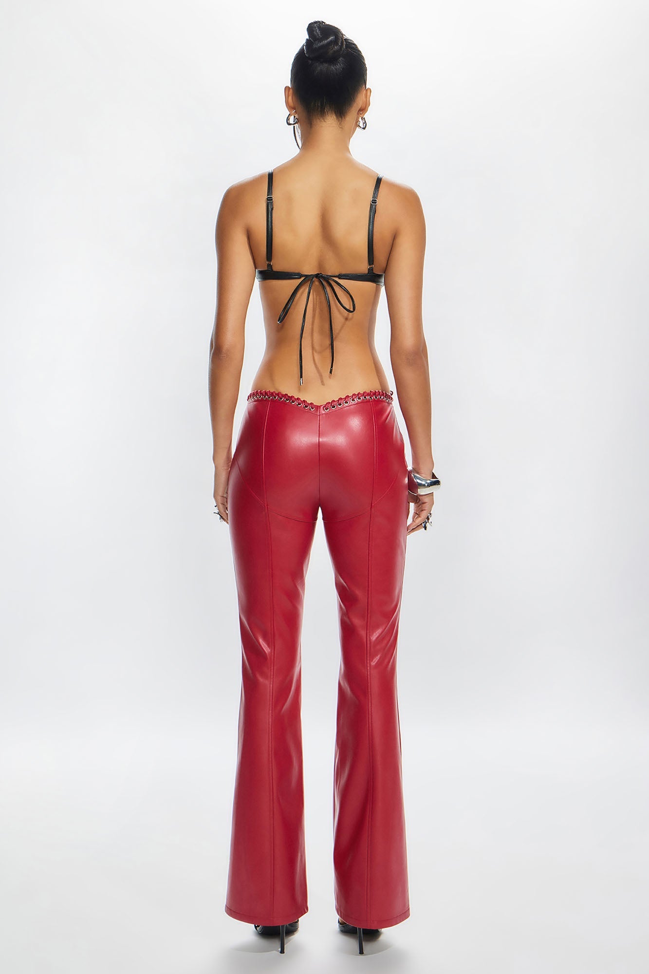 Vivienne Faux Leather Lace Up Pant - Red