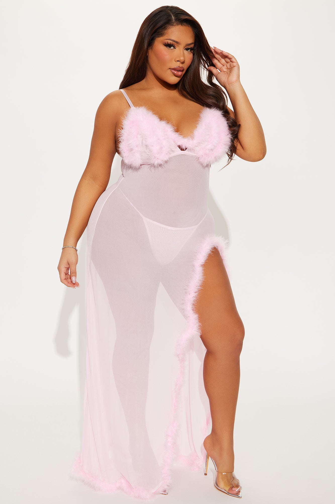 Sweet Lust Feather Maxi Gown Babydoll - Pink