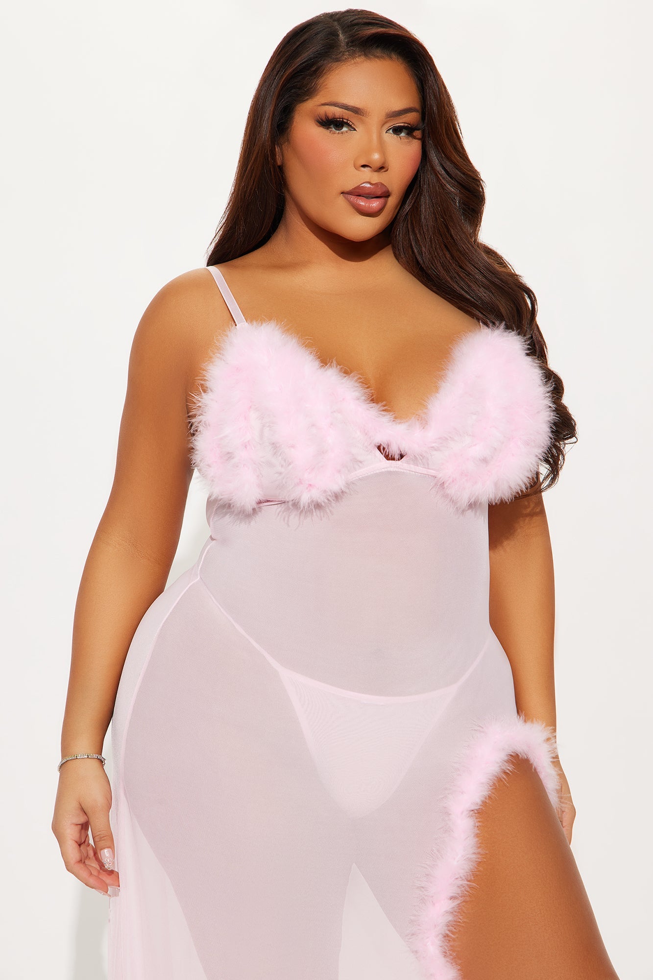 Sweet Lust Feather Maxi Gown Babydoll - Pink