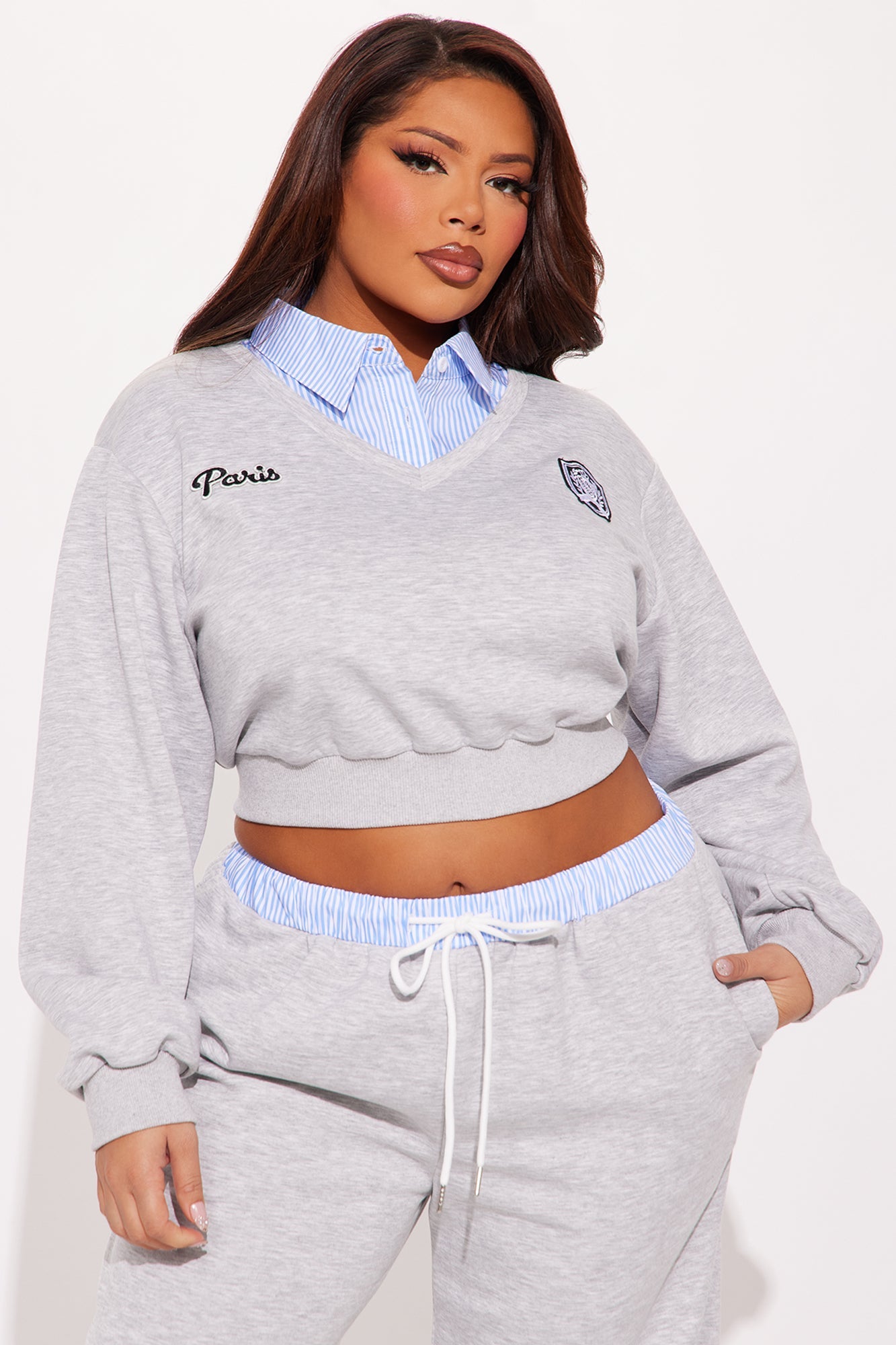 Riley Double Waistband Pant Set - Heather Grey