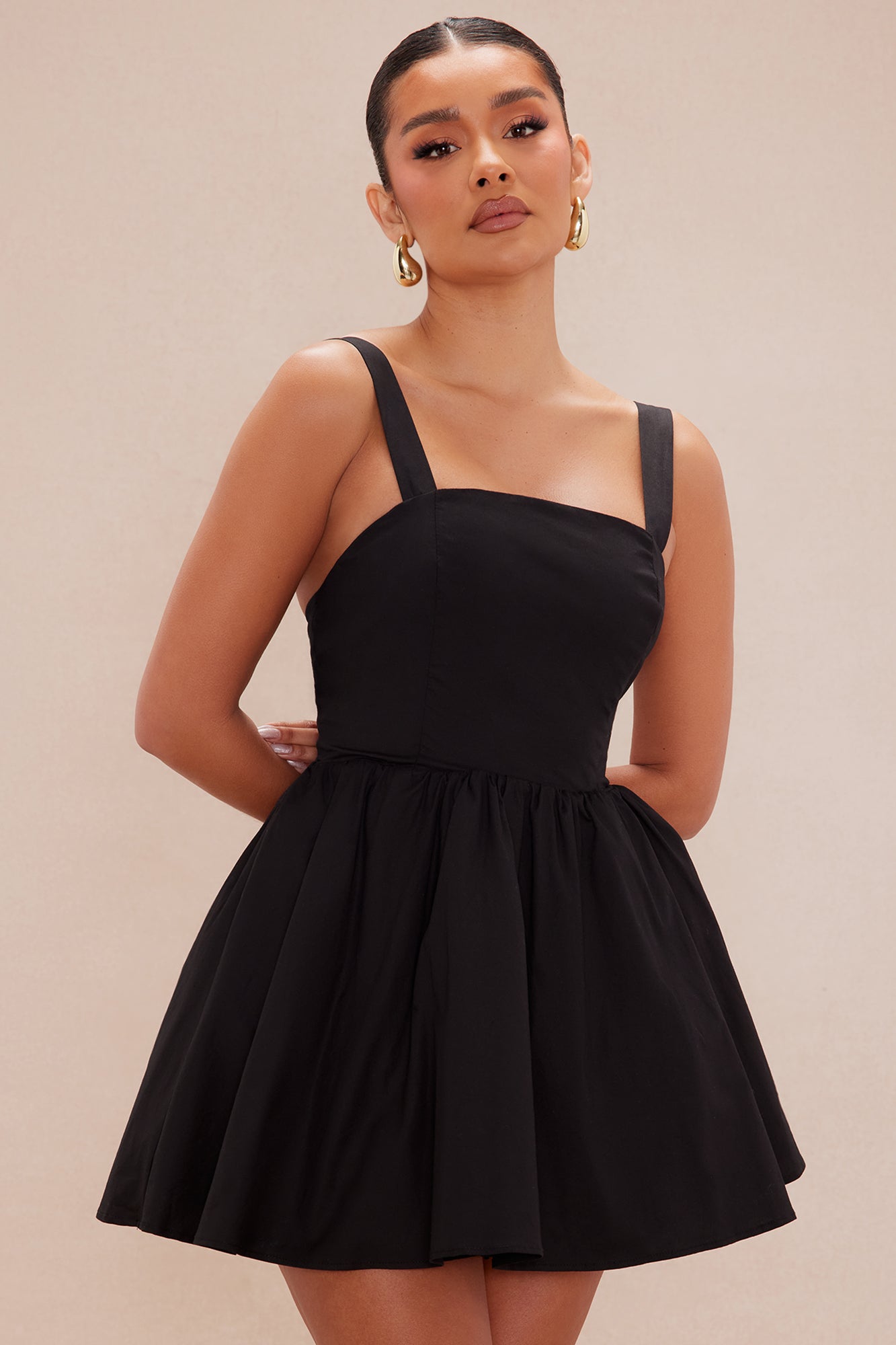 Piper Poplin A Line Mini Dress - Black