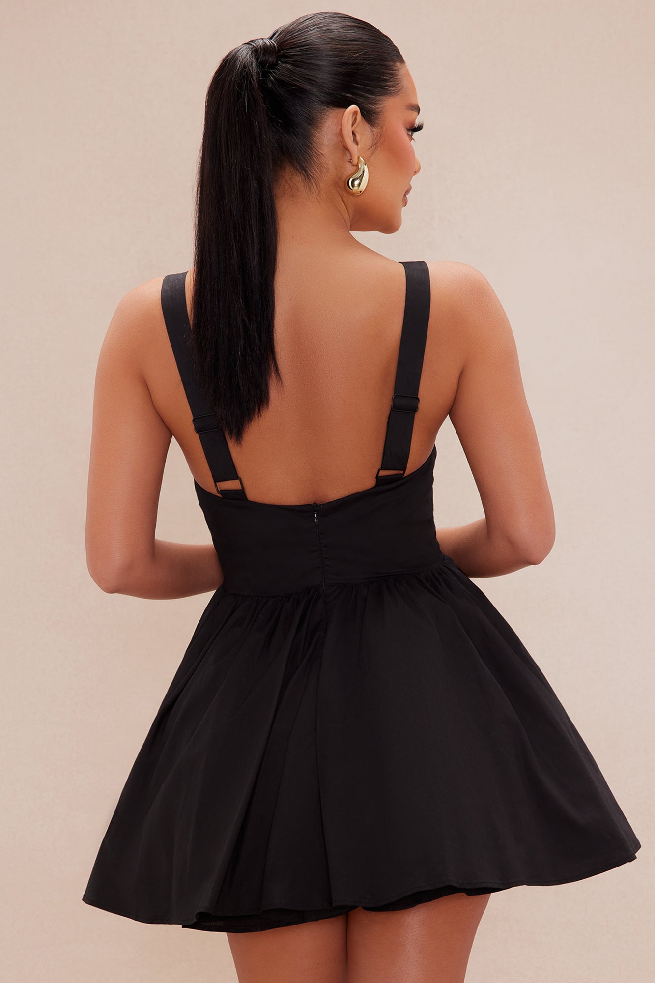 Piper Poplin A Line Mini Dress - Black