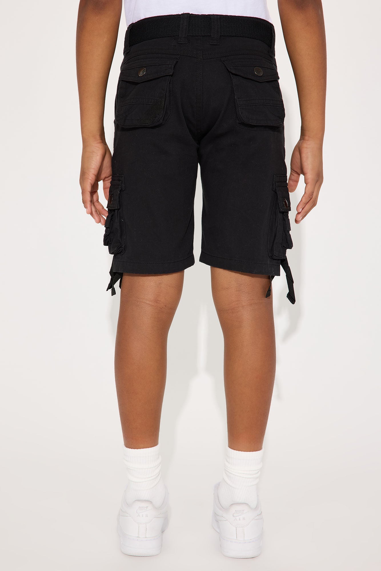 Mini Belted Poplin Cargo Shorts - Black