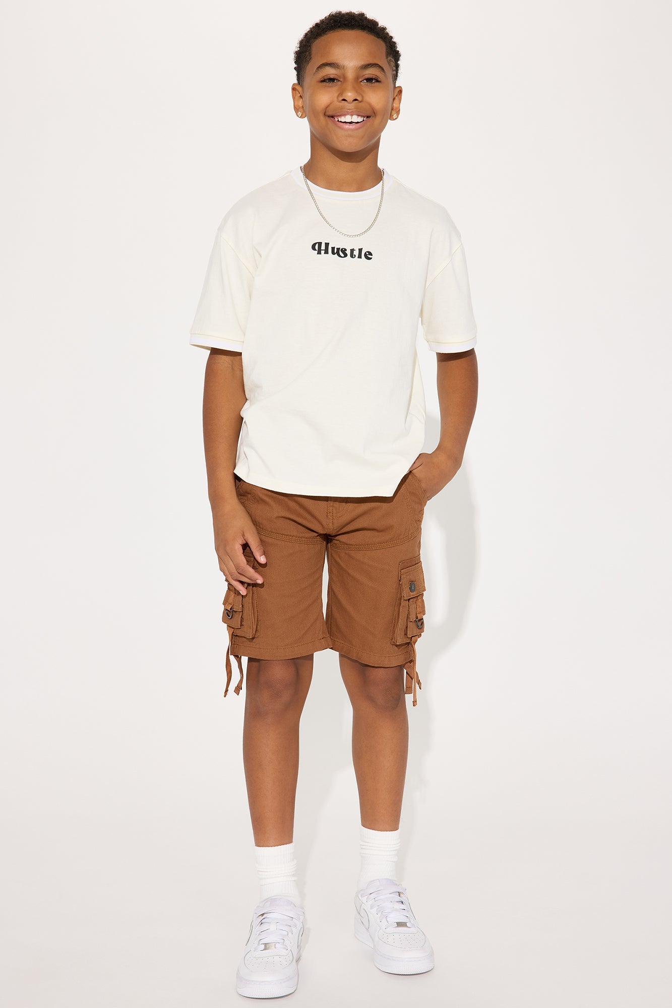 Mini Hustle Script Block Short Sleeve Tee - Cream