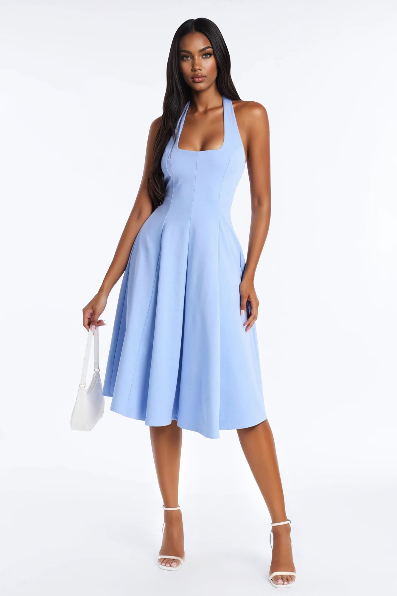 Mabel Ponte Midi Dress - Blue