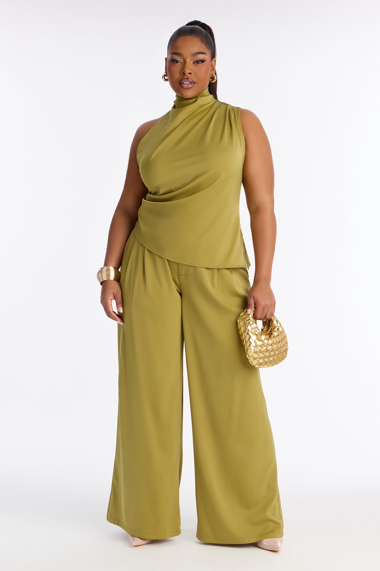 Very Sleek Satin Pant Set - Chartreuse