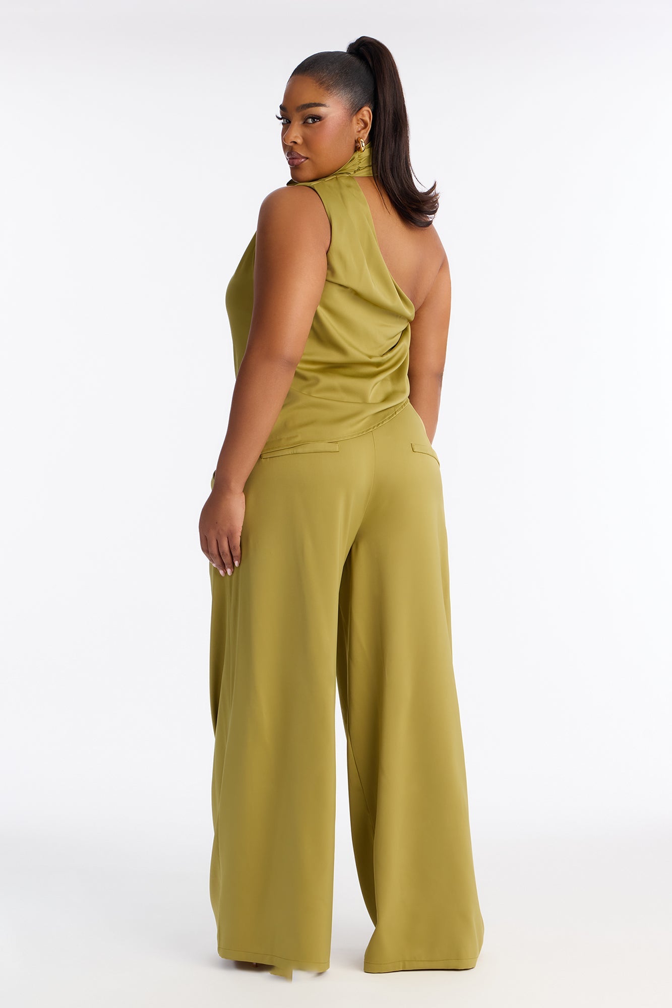 Very Sleek Satin Pant Set - Chartreuse
