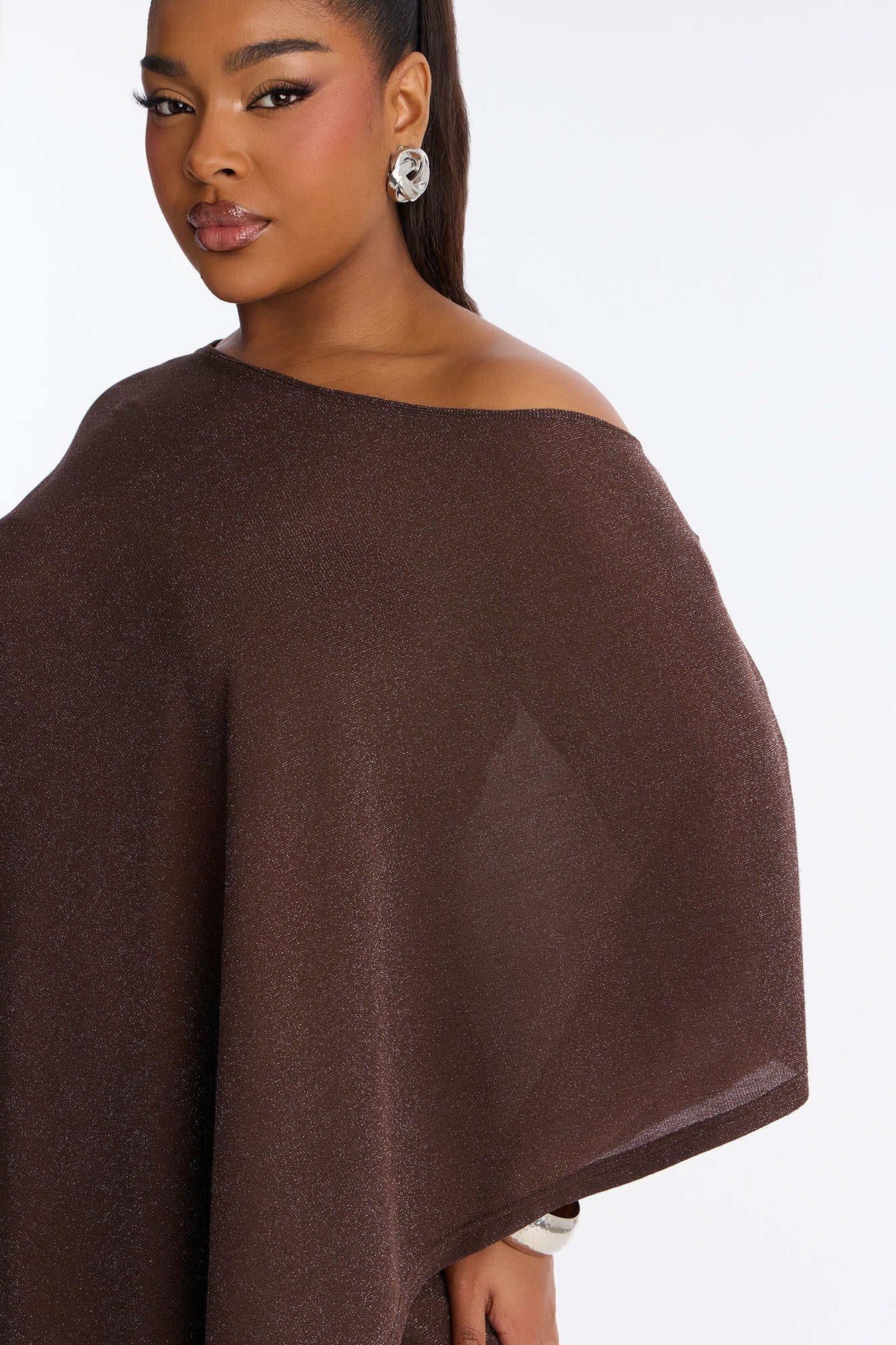Yareli Metallic Mesh Cape Pant Set - Chocolate