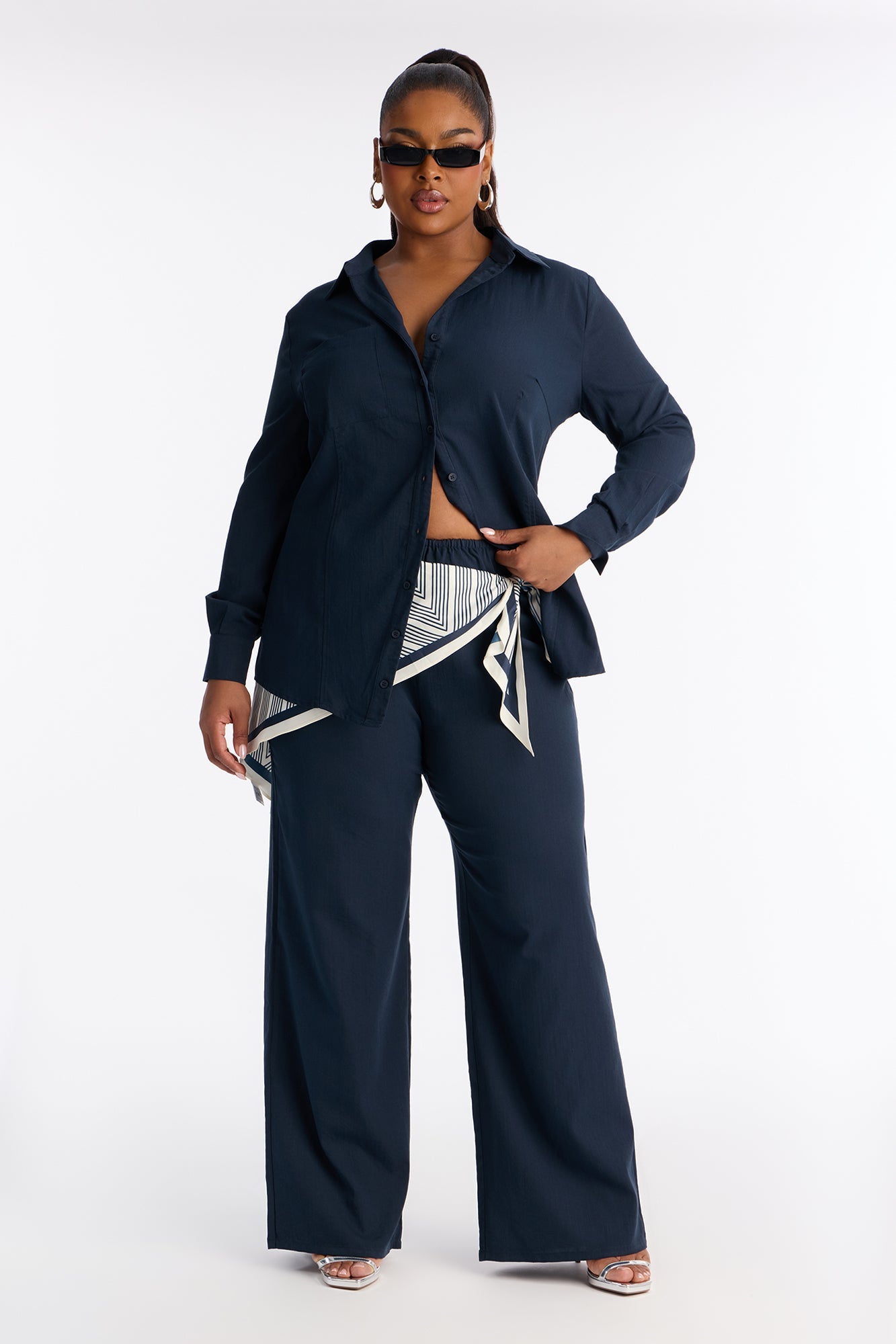 Sabrina Scarf 3 Piece Pant Set - Navy