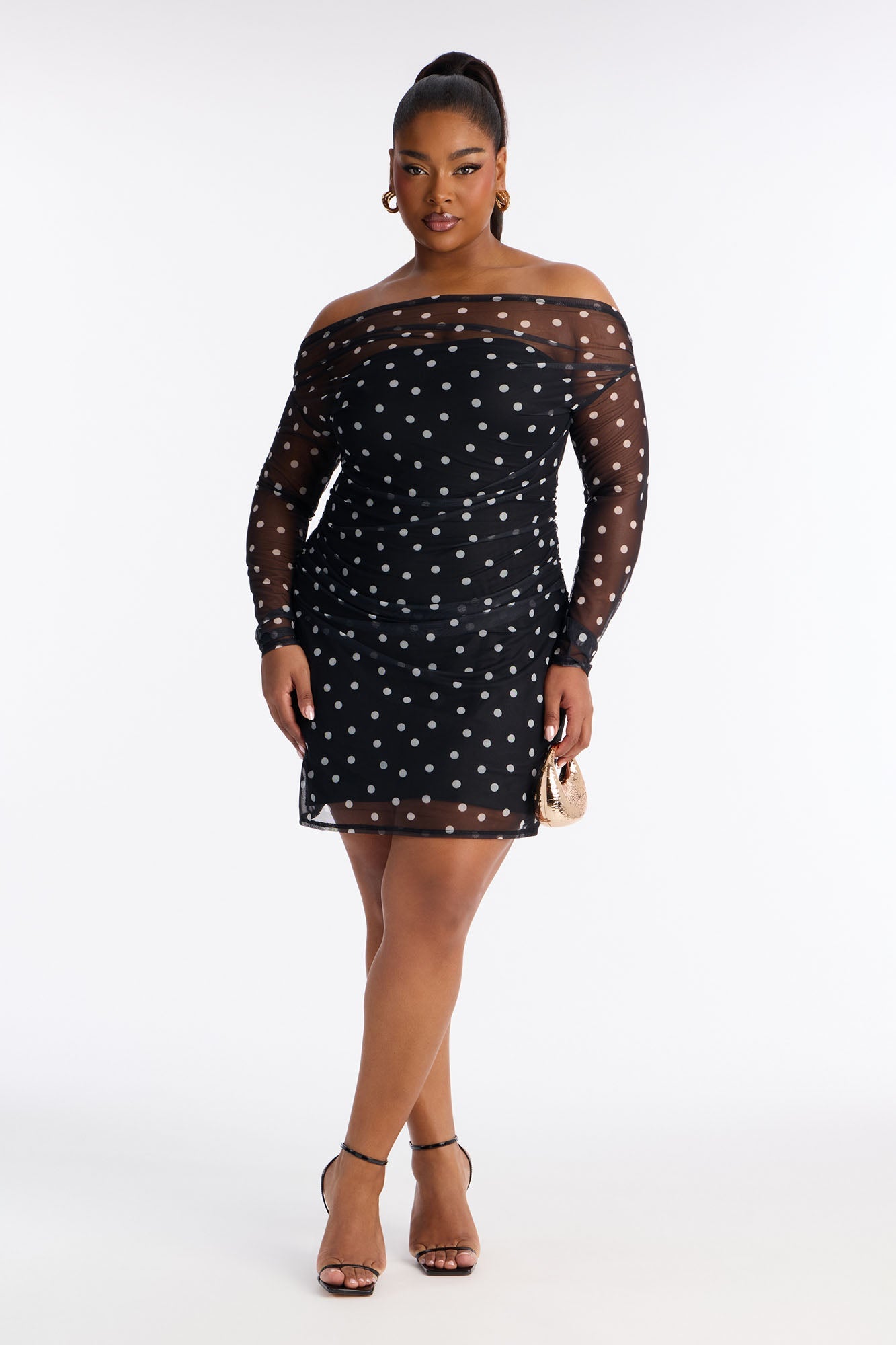 Out And About Polka Dot Mesh Mini Dress - Black/White