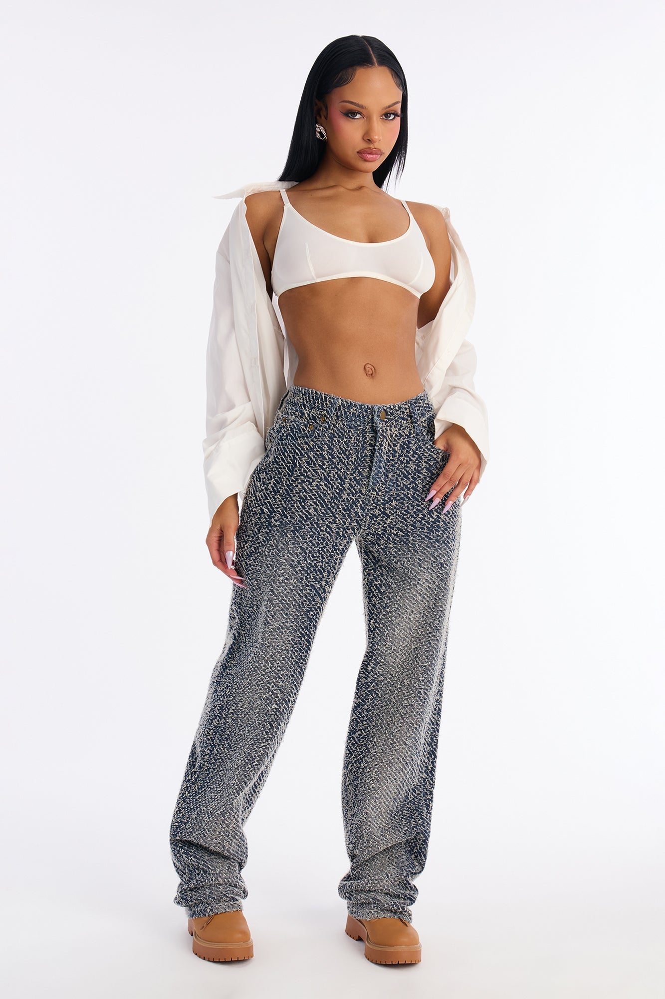 Touche Textured Straight Leg Jeans - Dark Wash