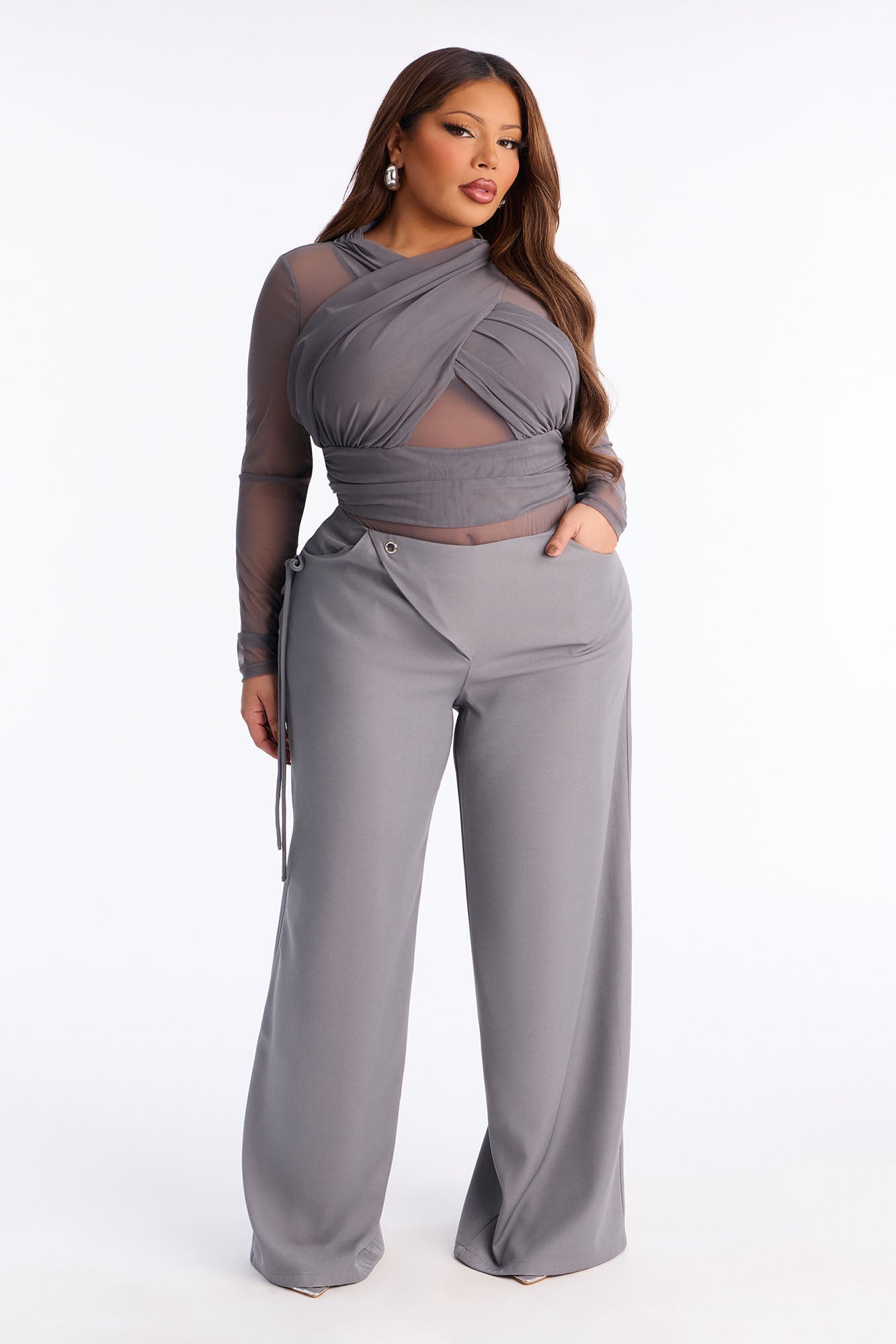 Subtle Slay Crepe Tie Waist Pant 33″ - Grey