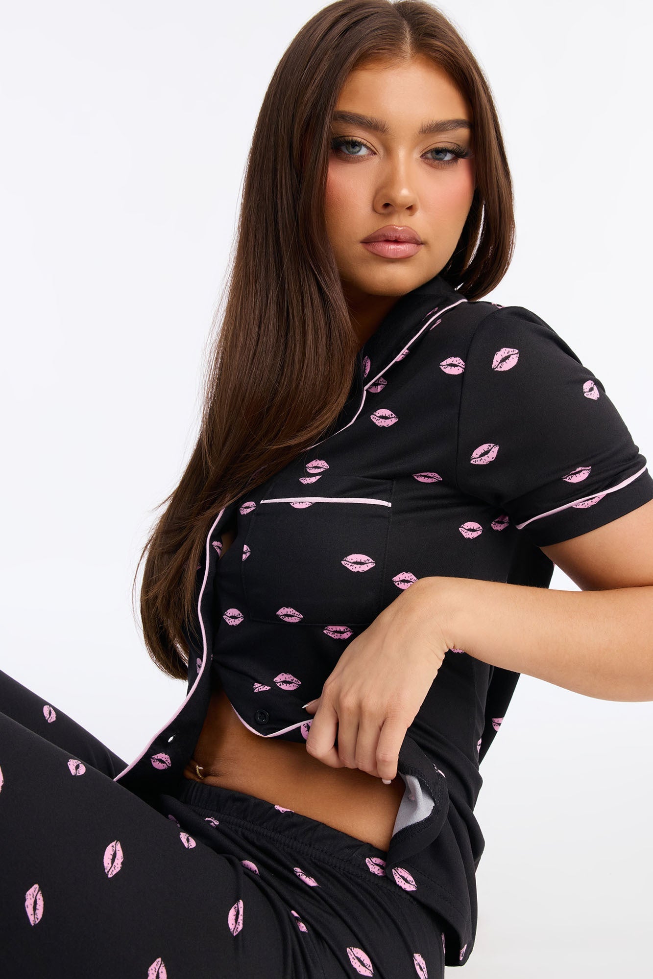 Besitos Short Sleeve PJ Pant Set - Black/Pink