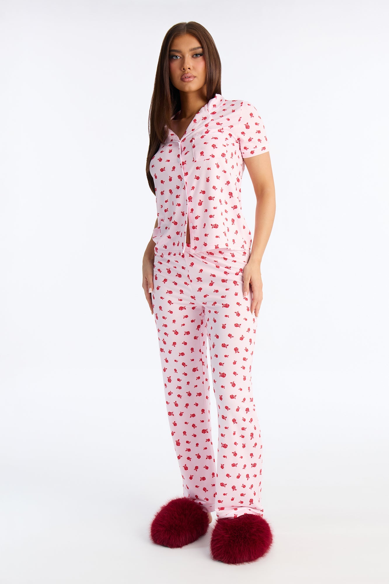 Rose Petals Short Sleeve PJ Pant Set - Pink/combo