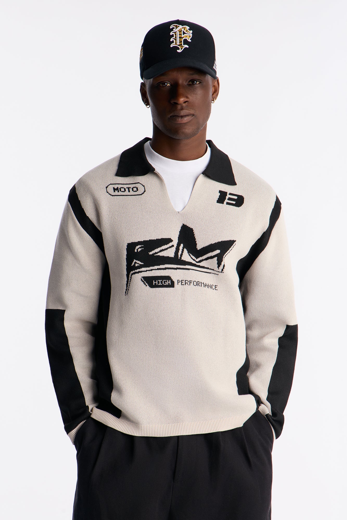 RM Moto Johnny Collar Sweater - Cream/combo