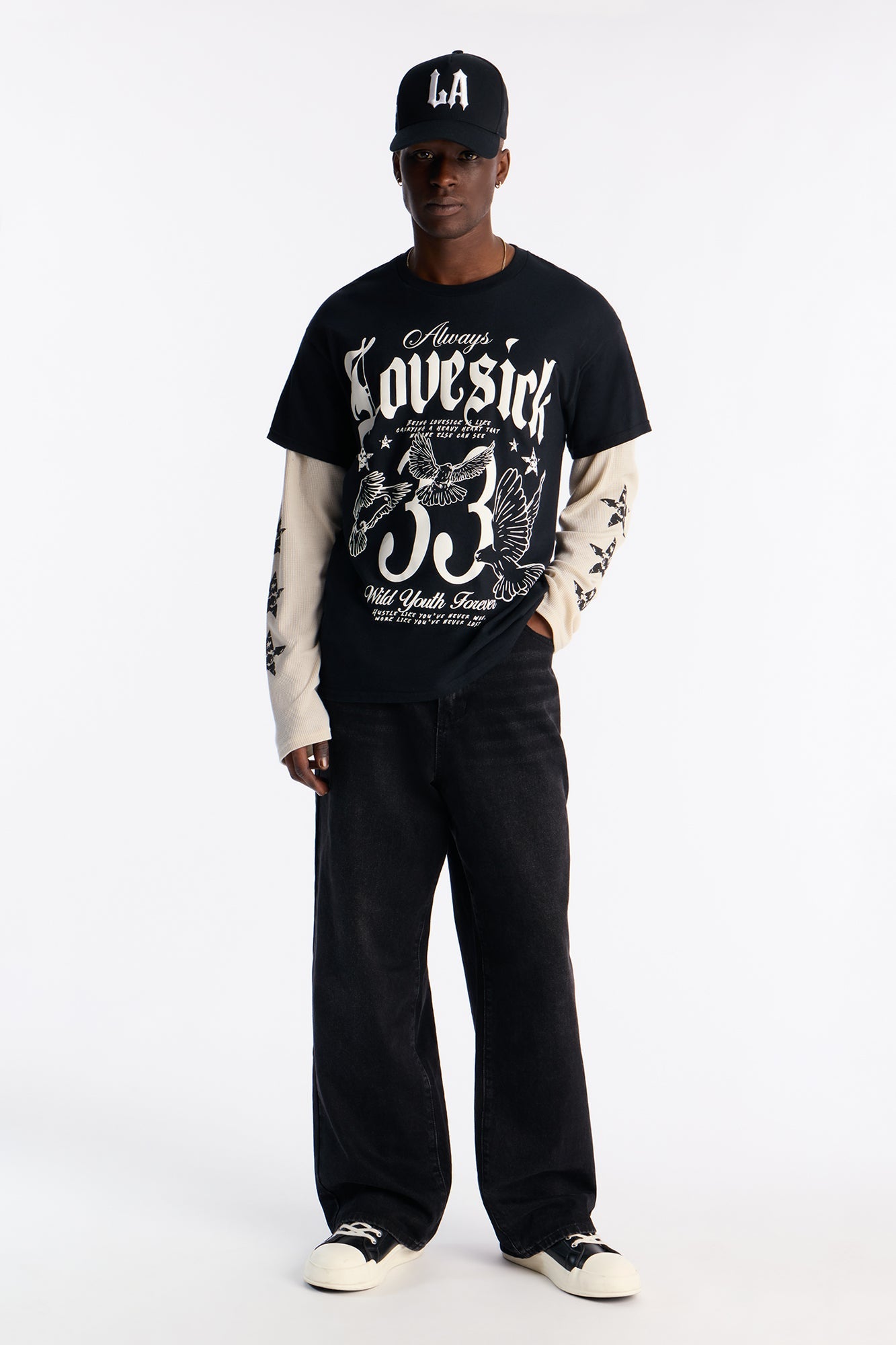 Lovesick 2fer Long Sleeve Tee - Black