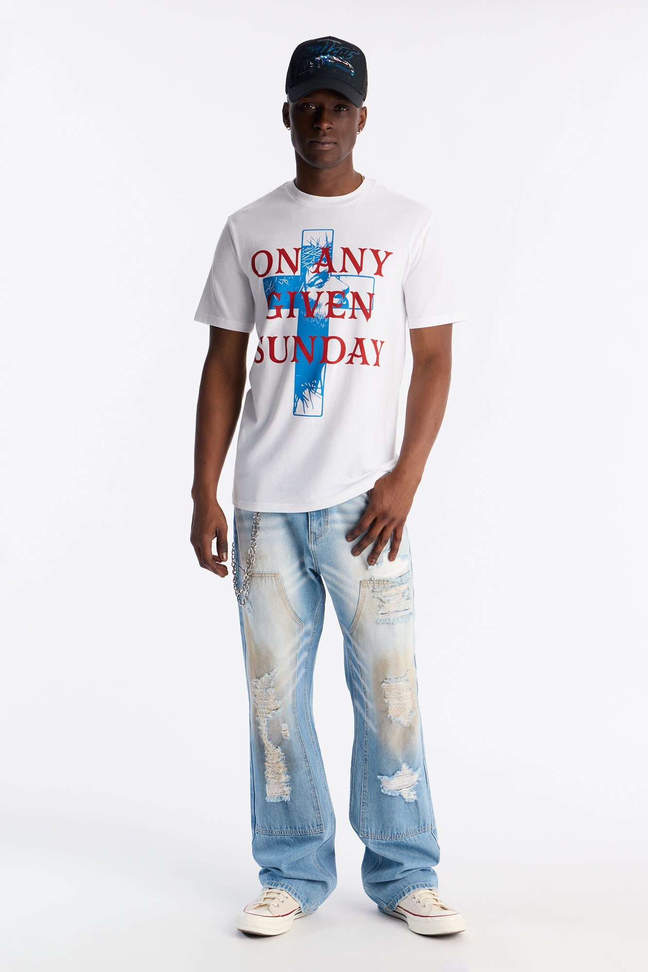 On Any Given Sunday Cross Graphic Short Sleeve Tee - White