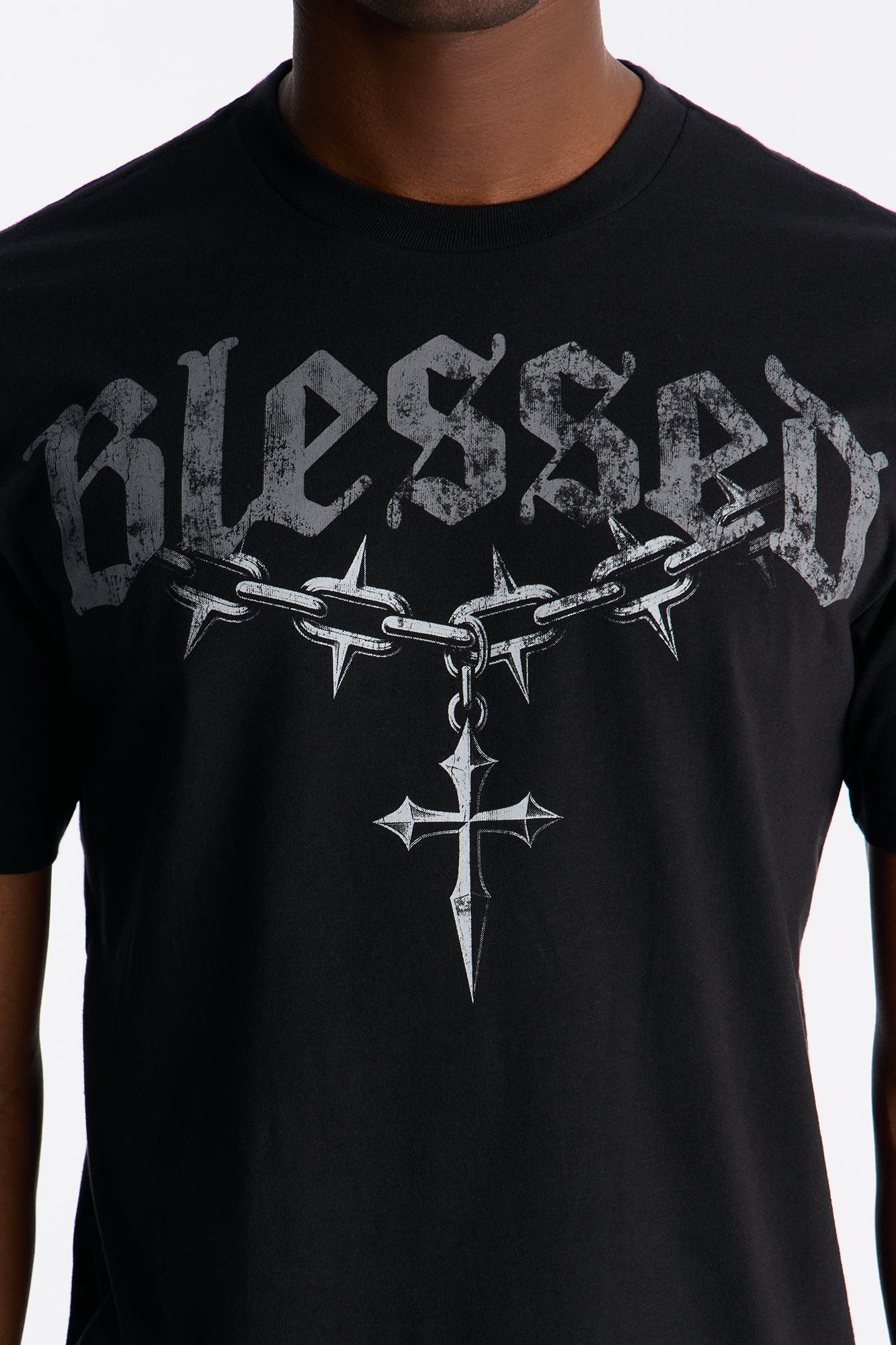 Blessed Cross Chain Graphic Short Sleeve Tee - Black