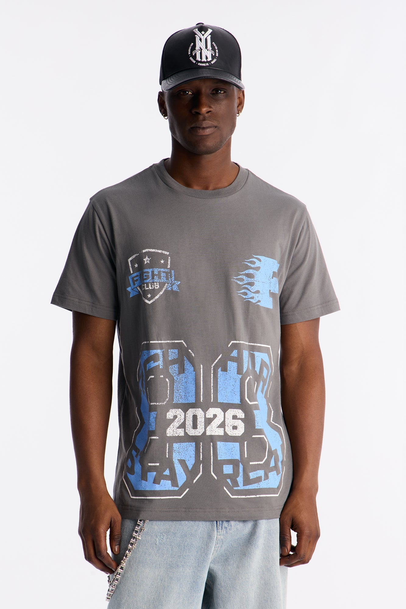 88 Fight Hard Stay Real Graphic Short Sleeve Tee - Charcoal