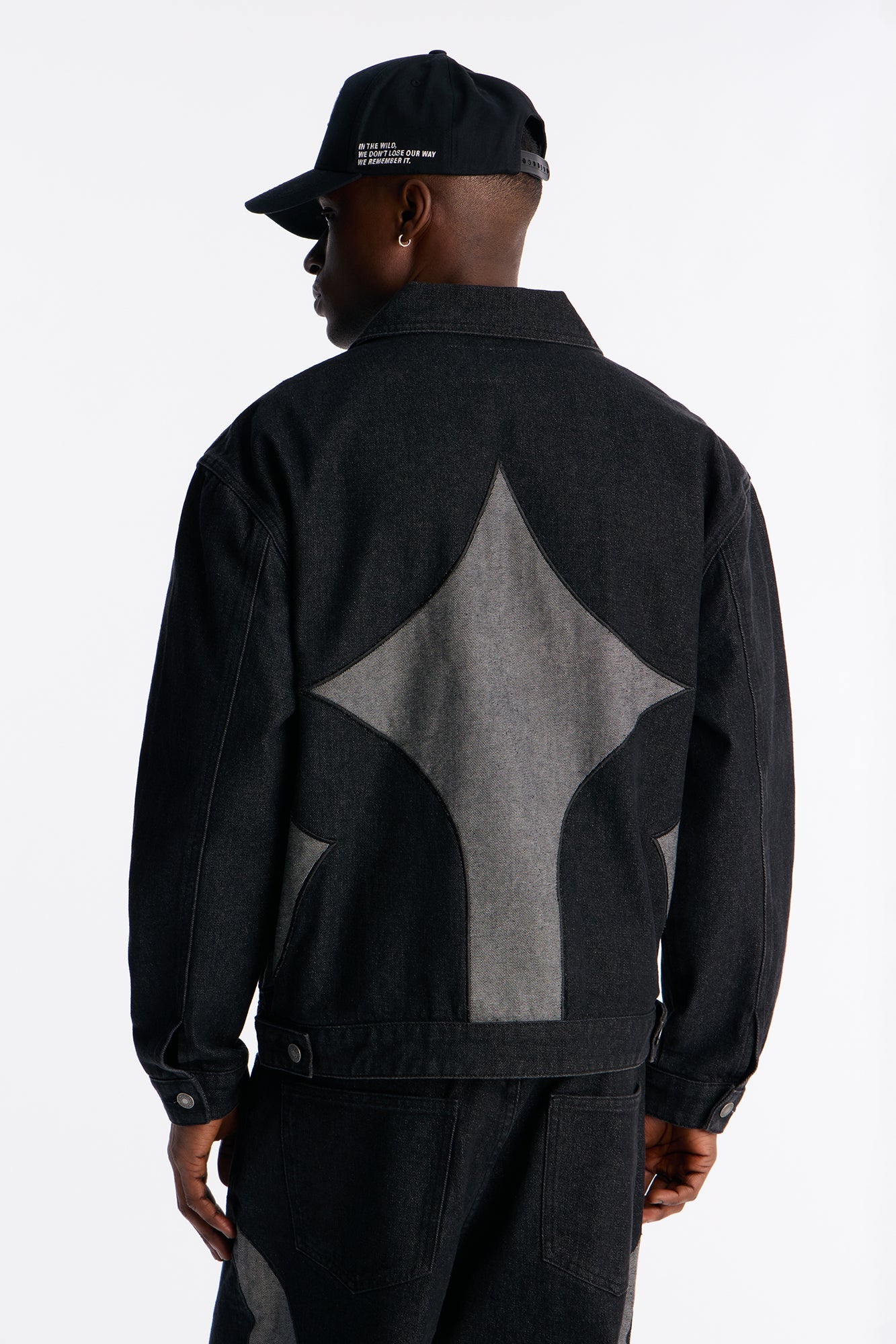 Cropped Crescent Denim Work Jacket - Black