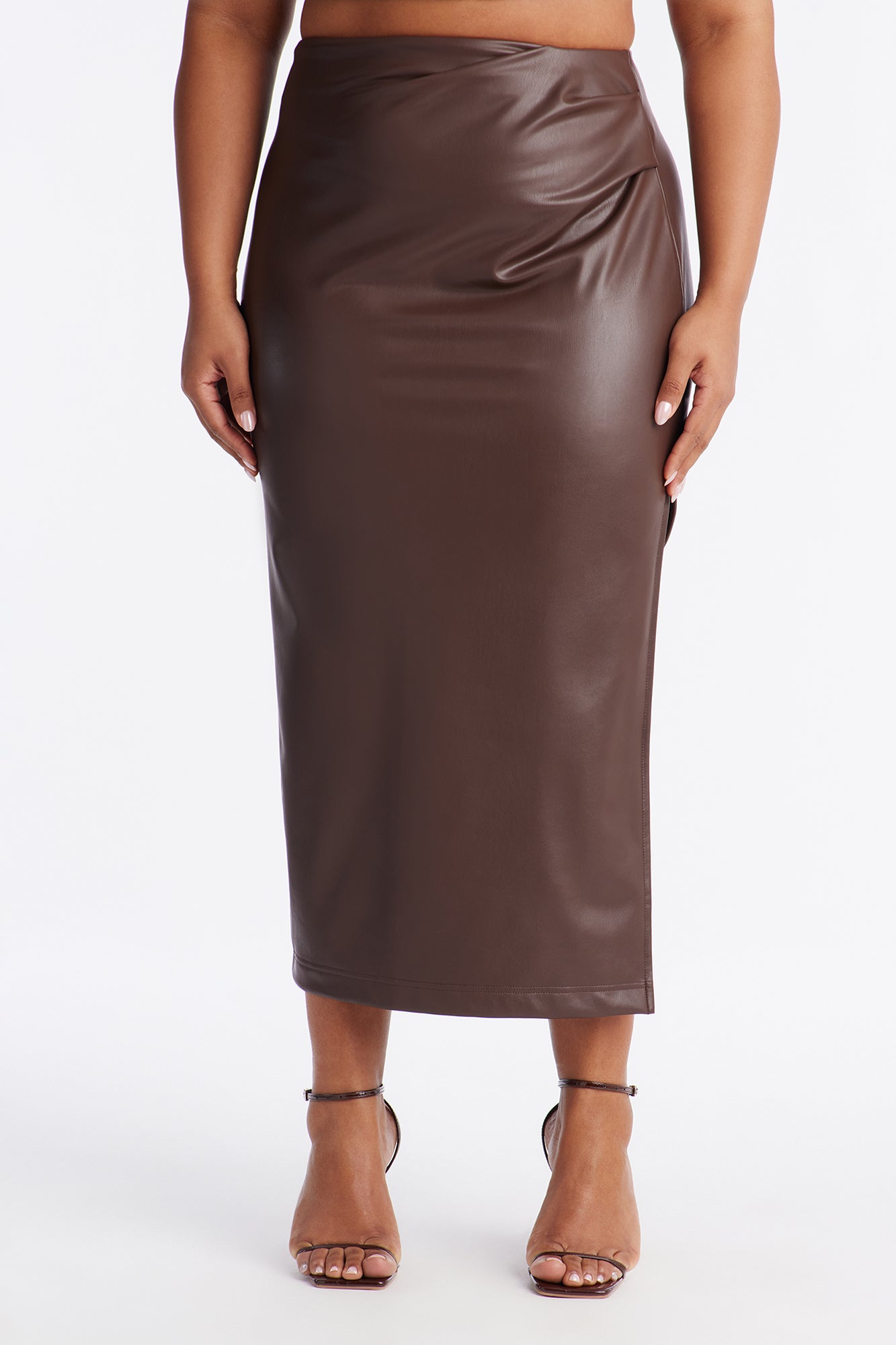 By The Corner Faux Leather Midi Skirt - Chocolate