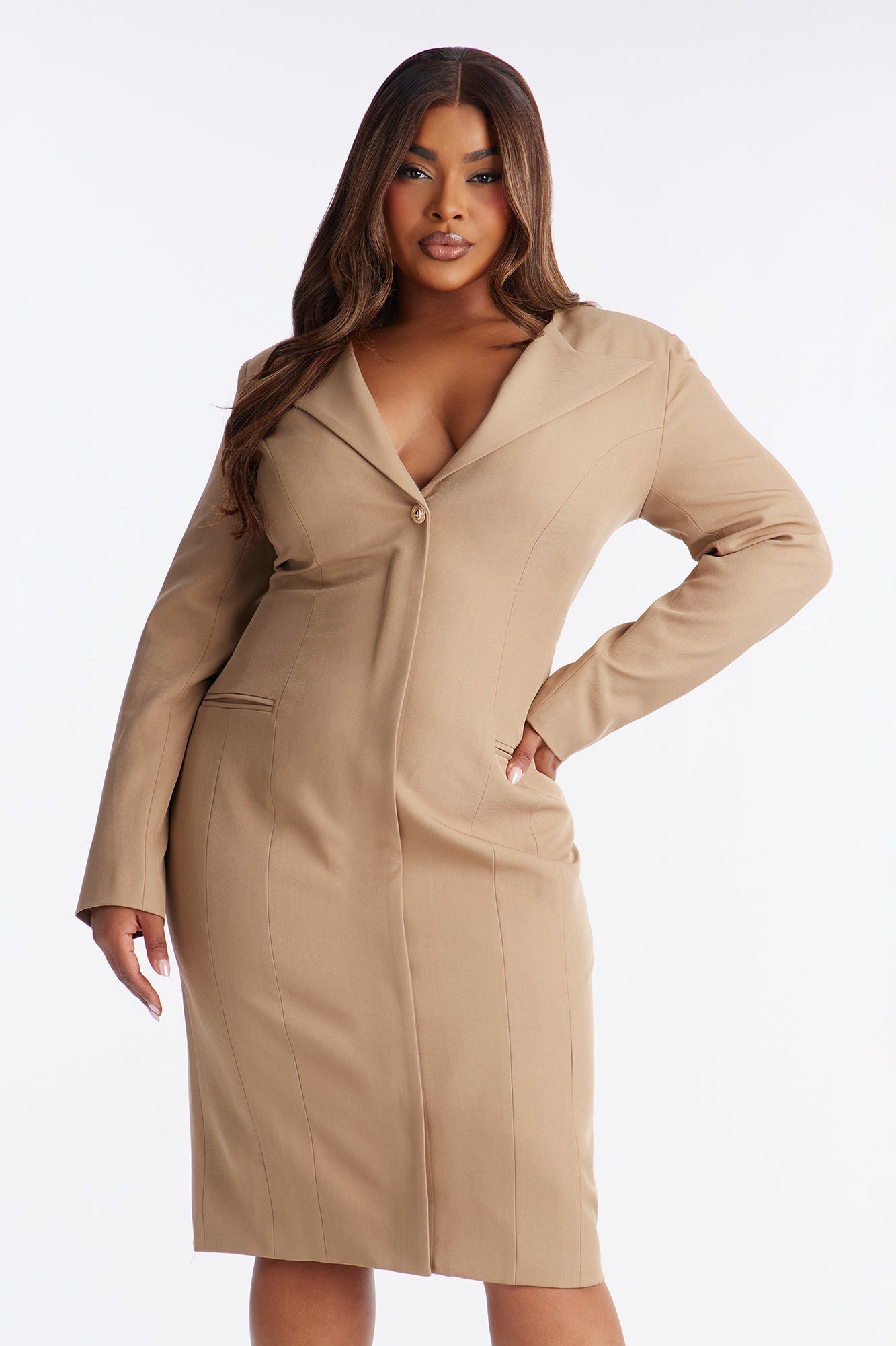 Subtle Control Blazer Midi Dress - Mocha