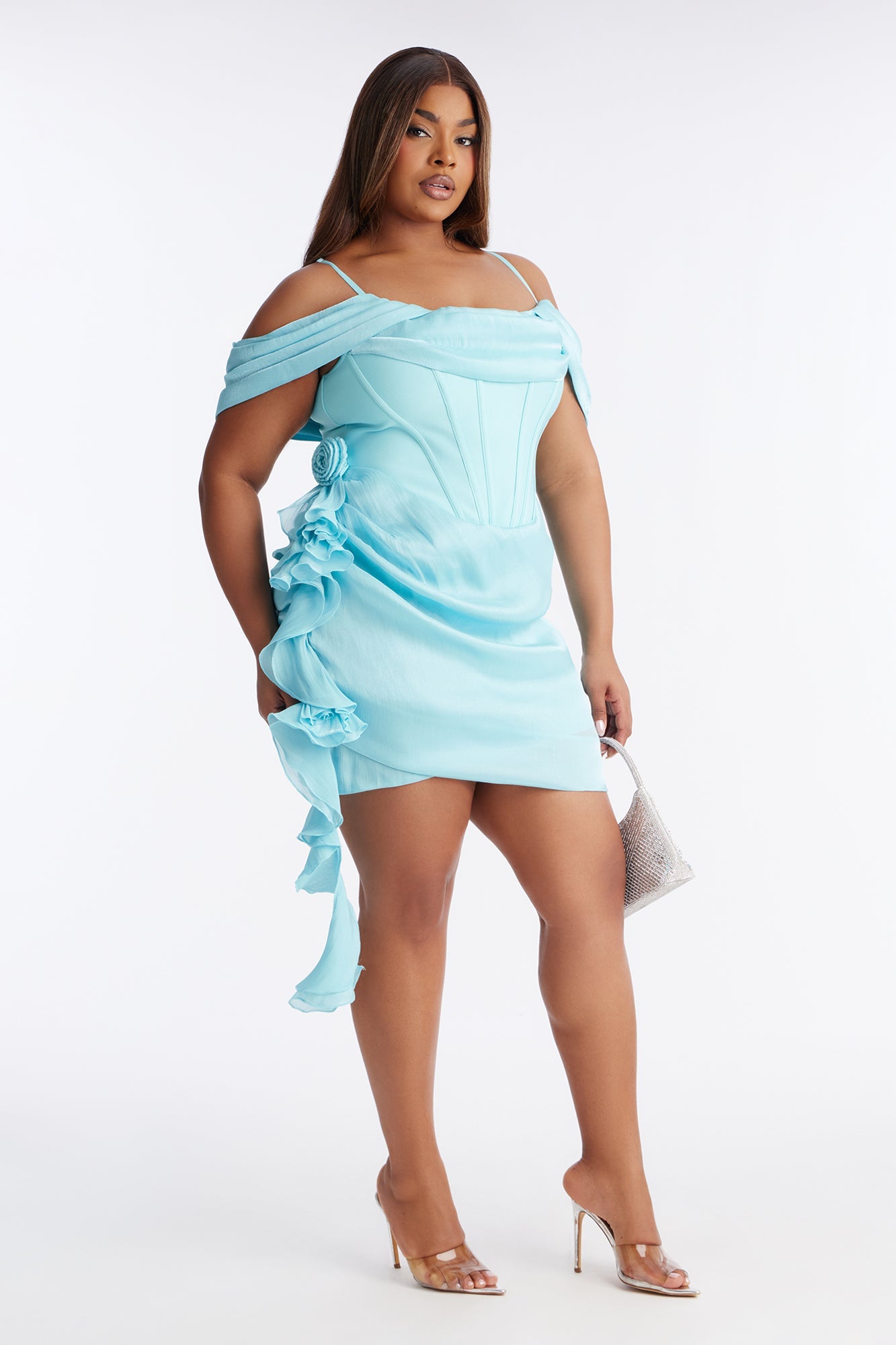 Catrina Draped Lurex Mini Dress - Dusty Blue