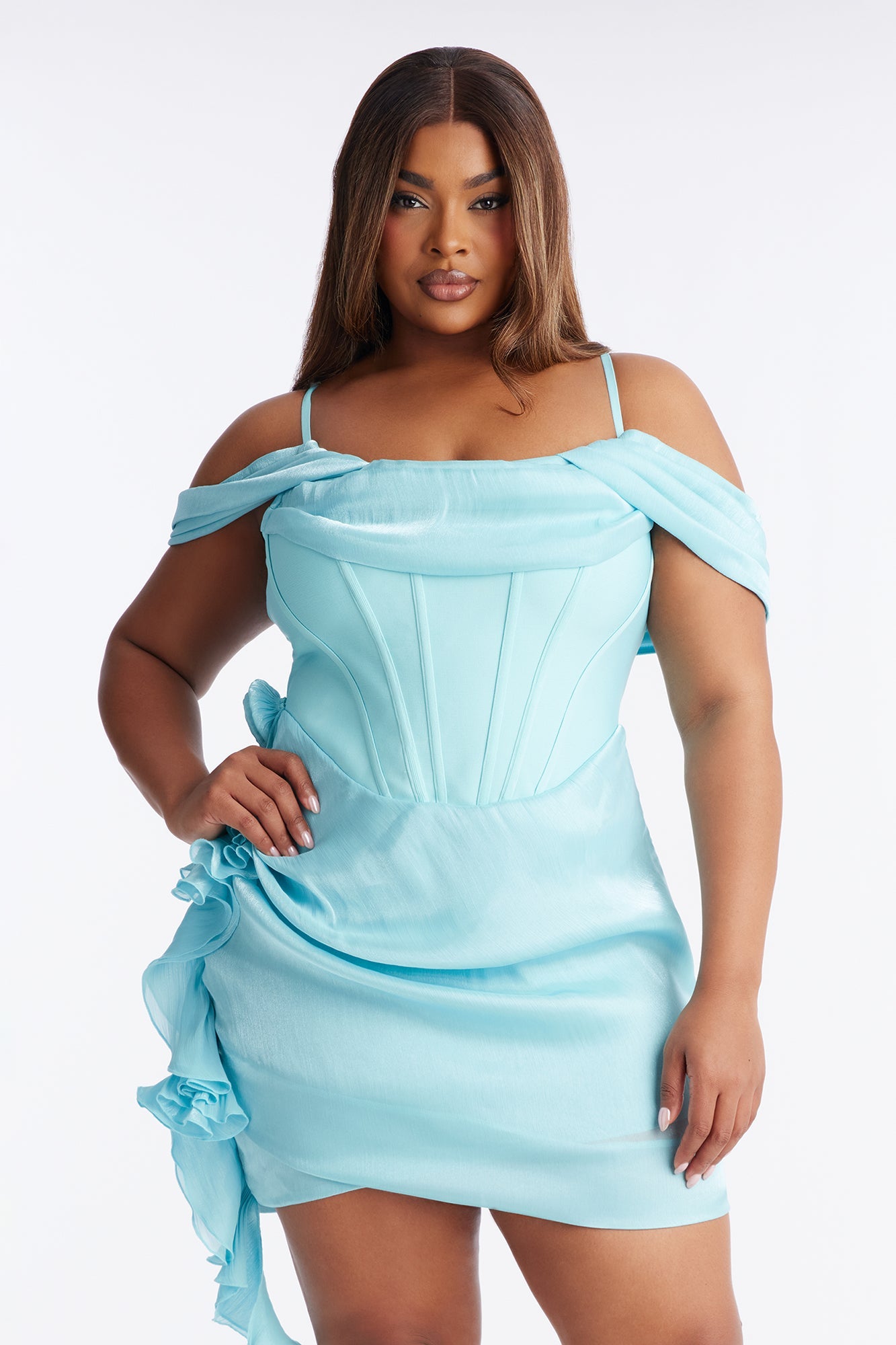 Catrina Draped Lurex Mini Dress - Dusty Blue