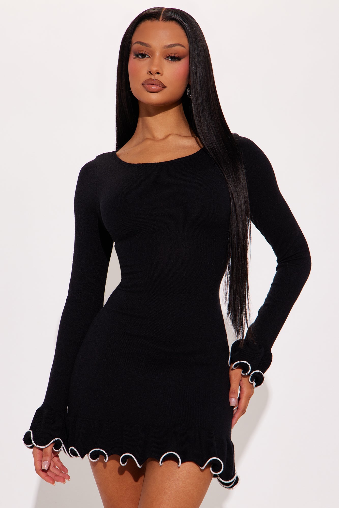 Showing Off Sweater Mini Dress - Black