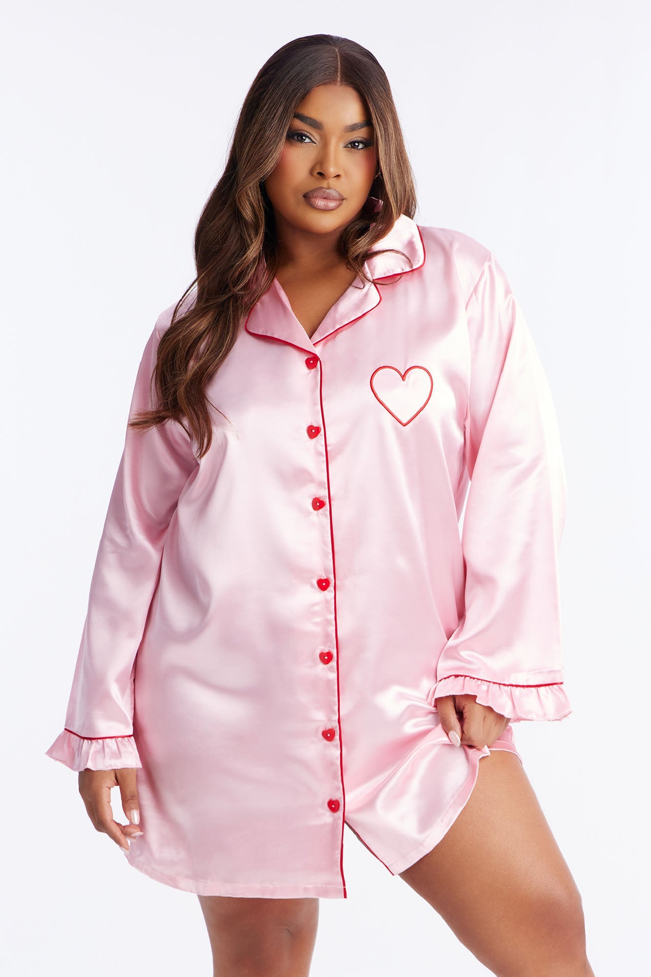 Crushing On You Satin PJ Sleep Shirt - Pink