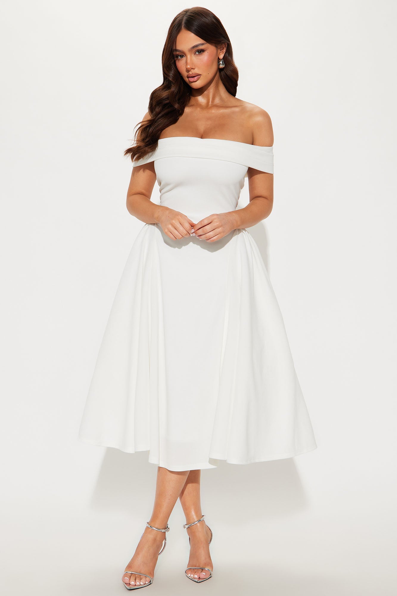 Yara Off Shoulder Midi Dress - White