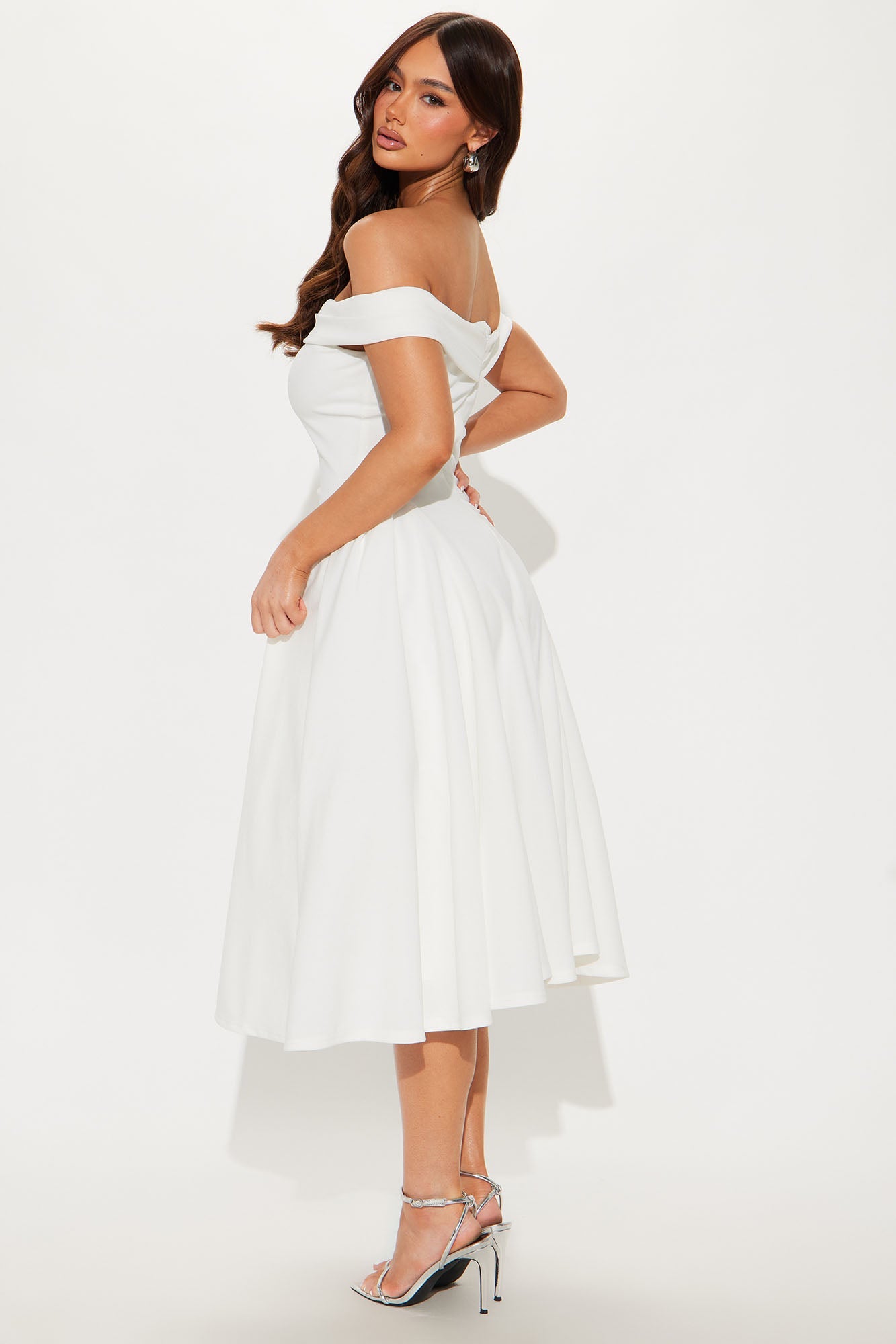 Yara Off Shoulder Midi Dress - White