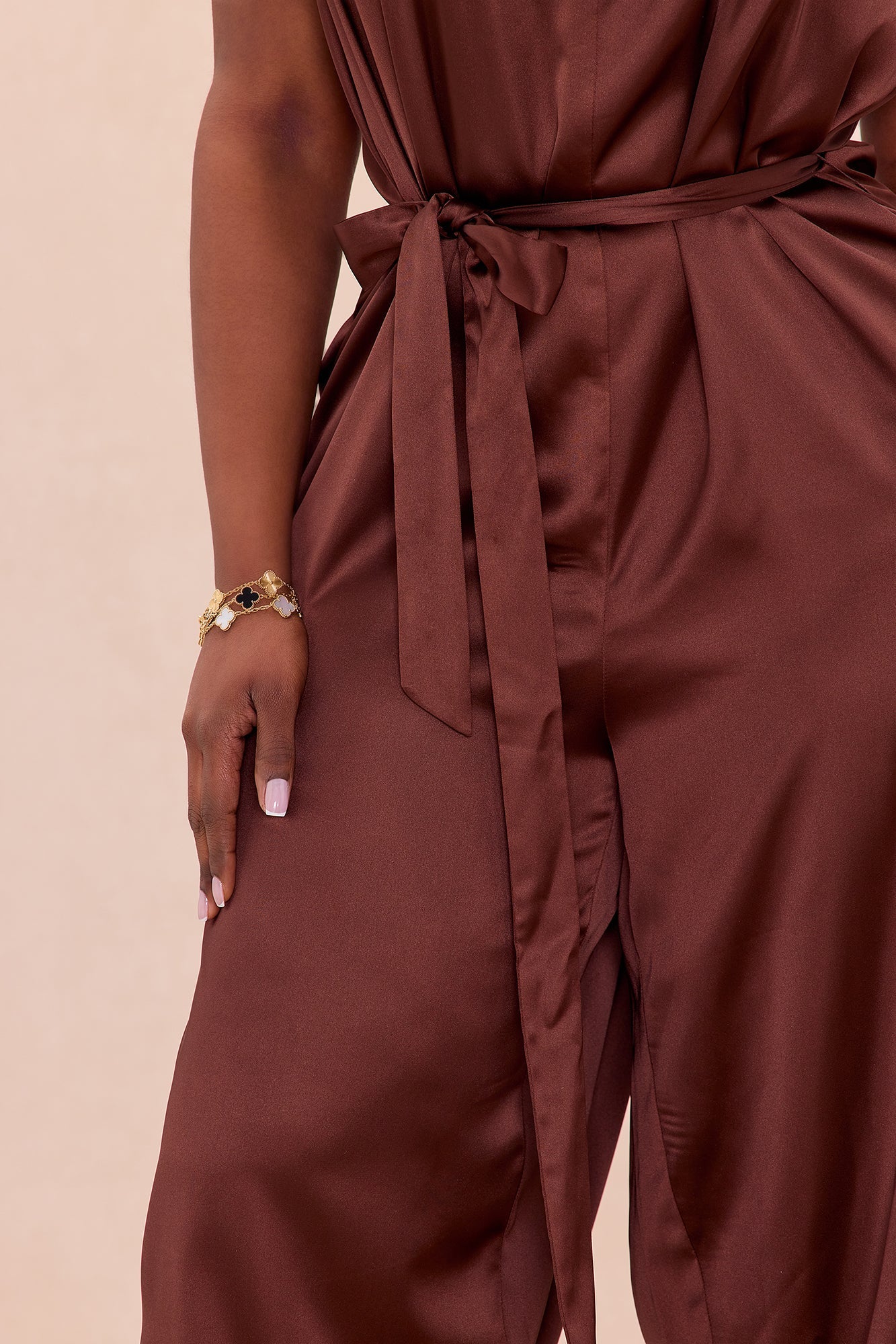 Sylvie Balloon Pant Satin Jumpsuit - Chocolate