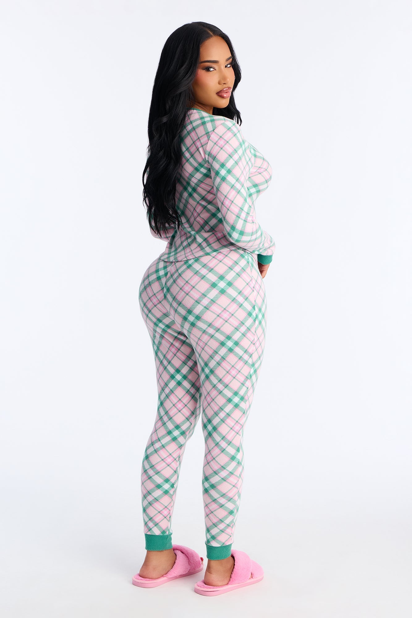 Feeling Sleepy Waffle Long Sleeve PJ Pant Set - Pink/combo