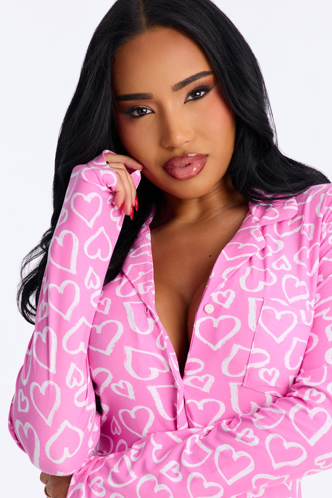 Such A Flirt Long Sleeve PJ Sleep Shirt - Pink