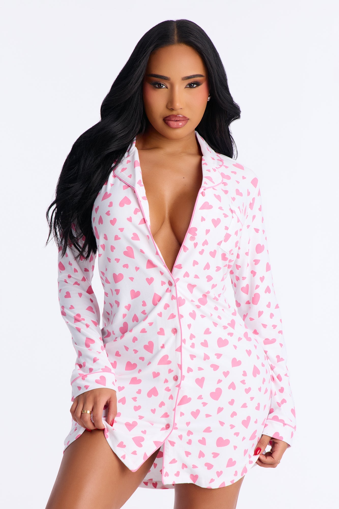True Love Long Sleeve PJ Sleep Shirt - White/Pink