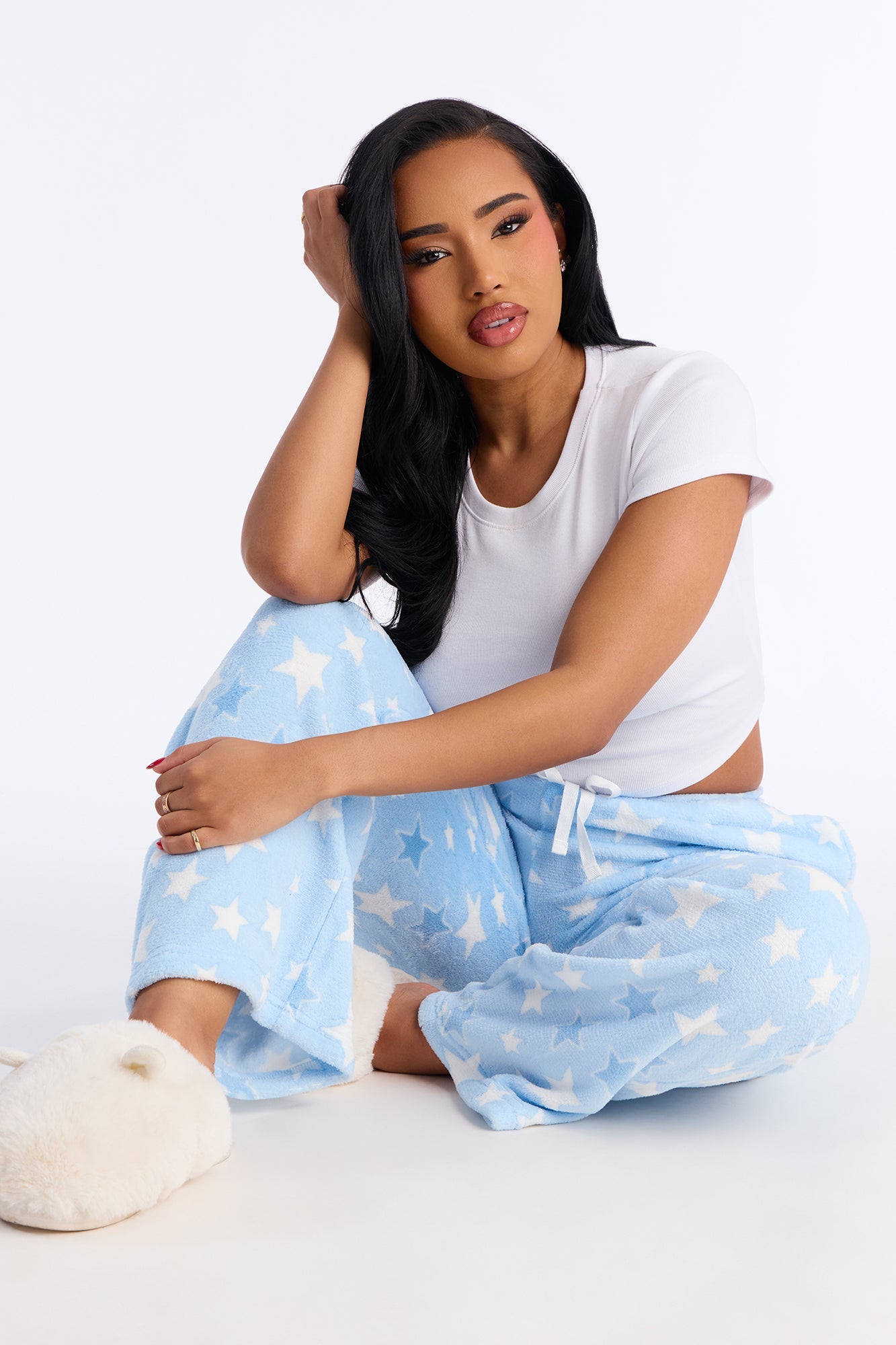 Lucky Star Plush PJ Pants - Light Blue
