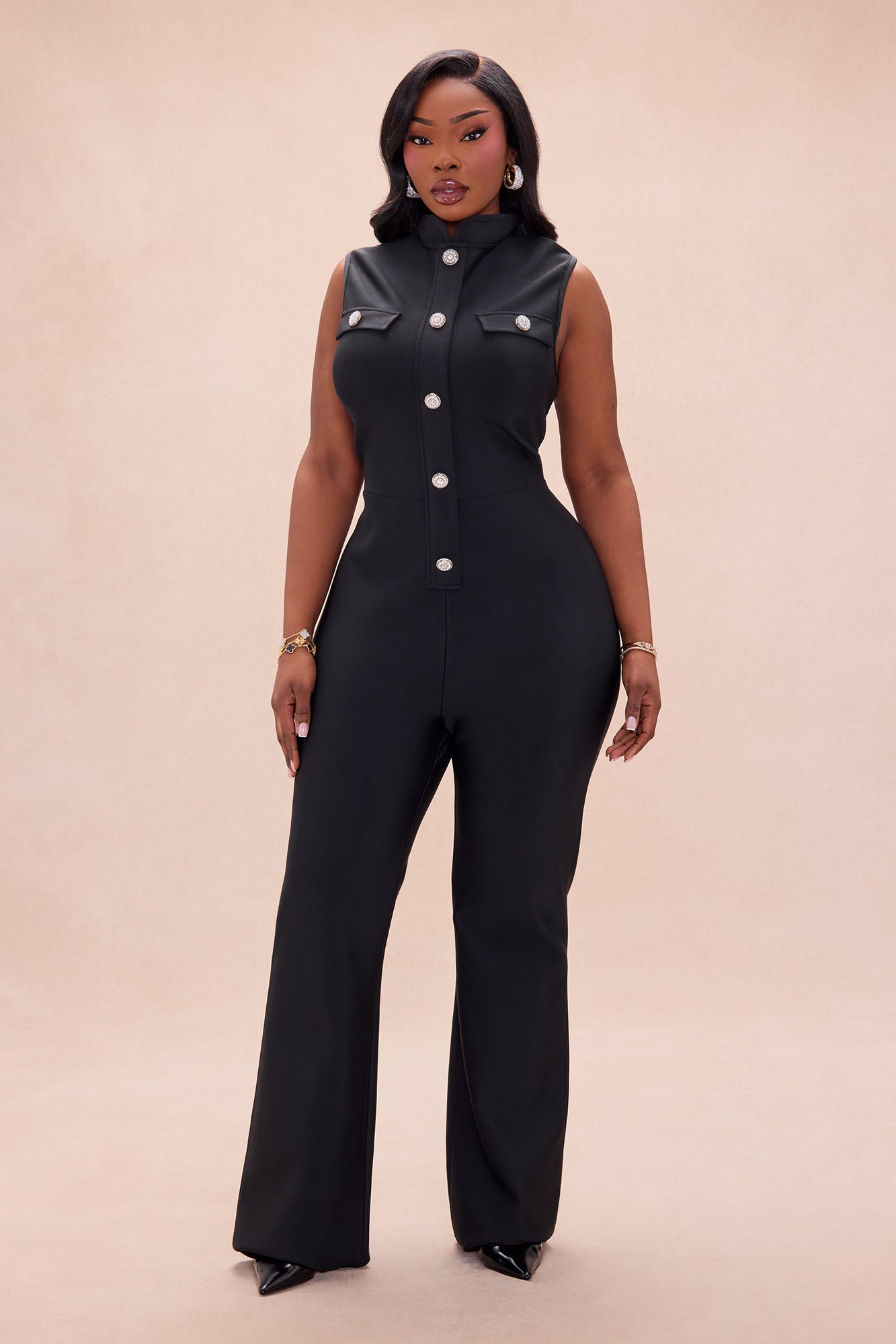 All Business Bandage Jumpsuit - Black