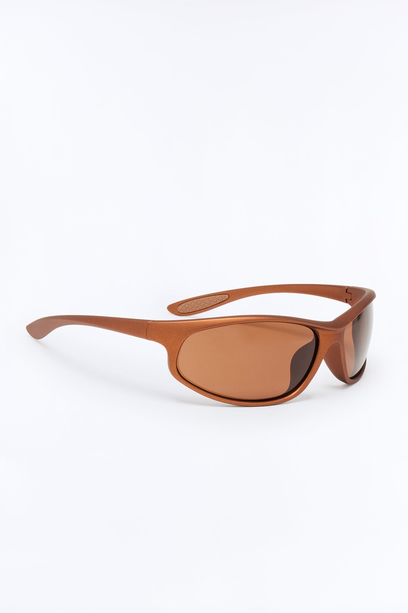 Rubberized Slim Sport Wrap Sunglasses - Brown