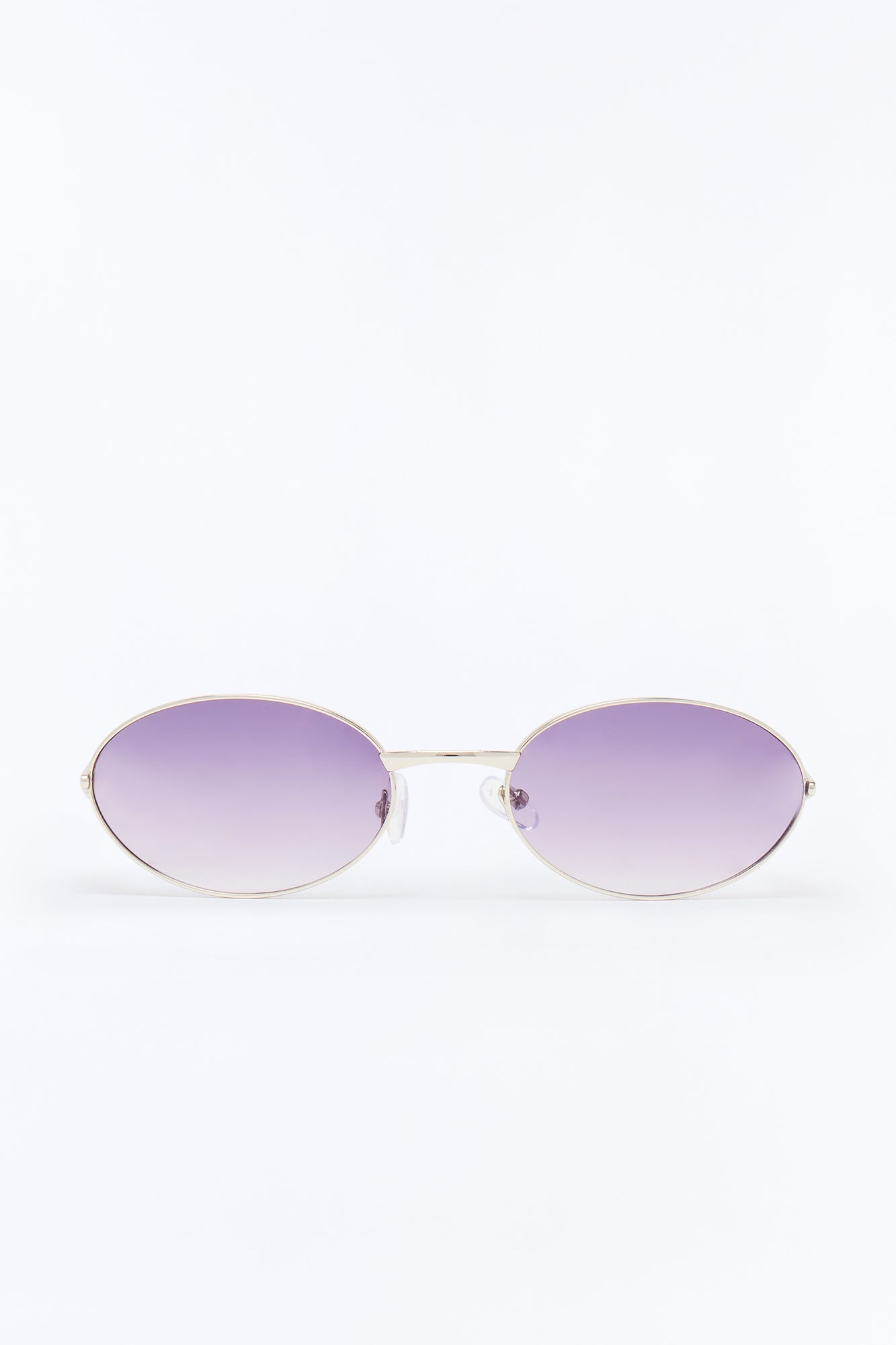 Vintage Oval Polished Metal Sunglasses - Silver