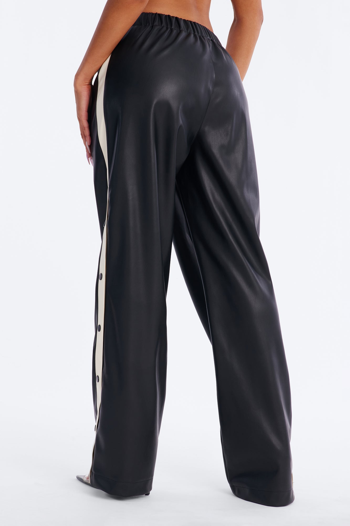 Street Feels Faux Leather Track Pant - Black/White