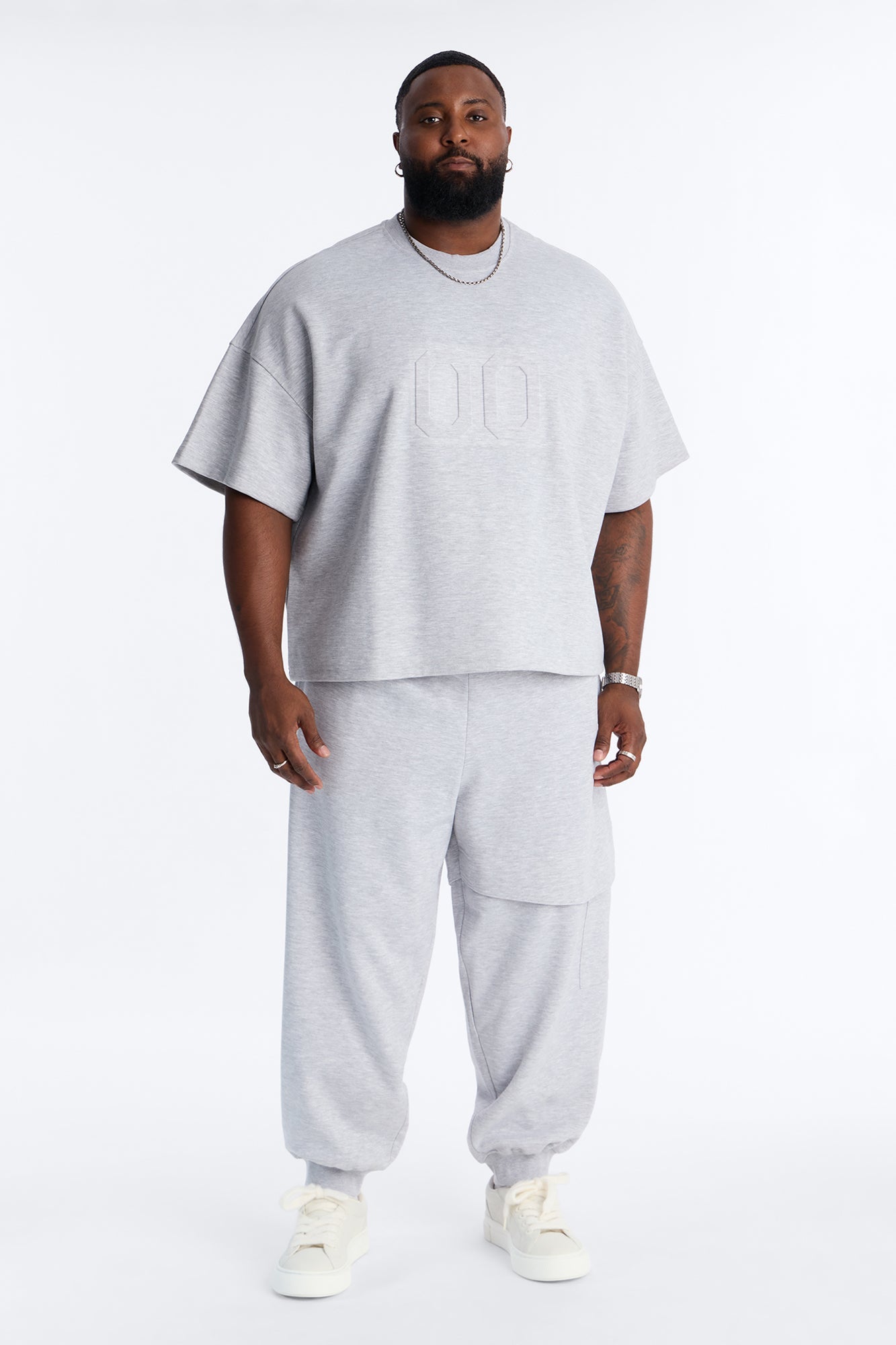 Structured Fleece Embossed Number Tee - Heather Grey
