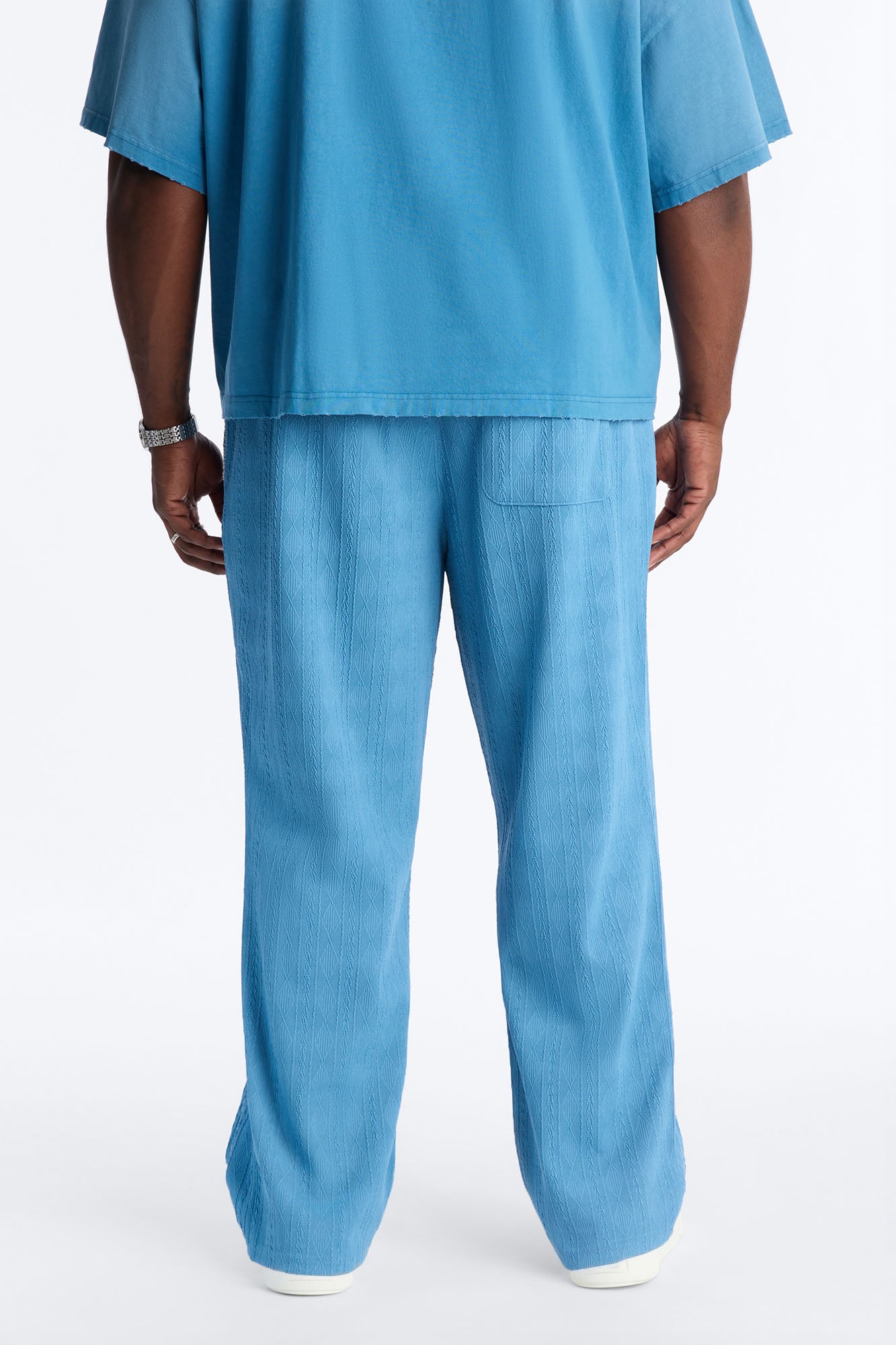 Straight Cable Knit Textured Stitched Pant - Blue